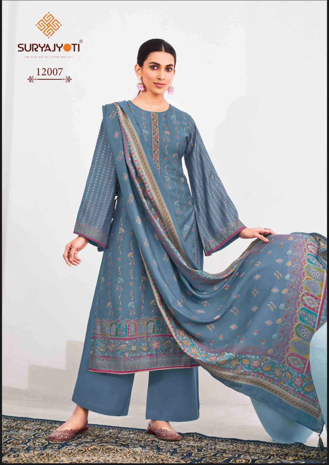 Suryajyoti Pushpa Vol 12 Fancy Work Modal Ladies Suit Wholesale Price ( 8 Pcs Catalog )