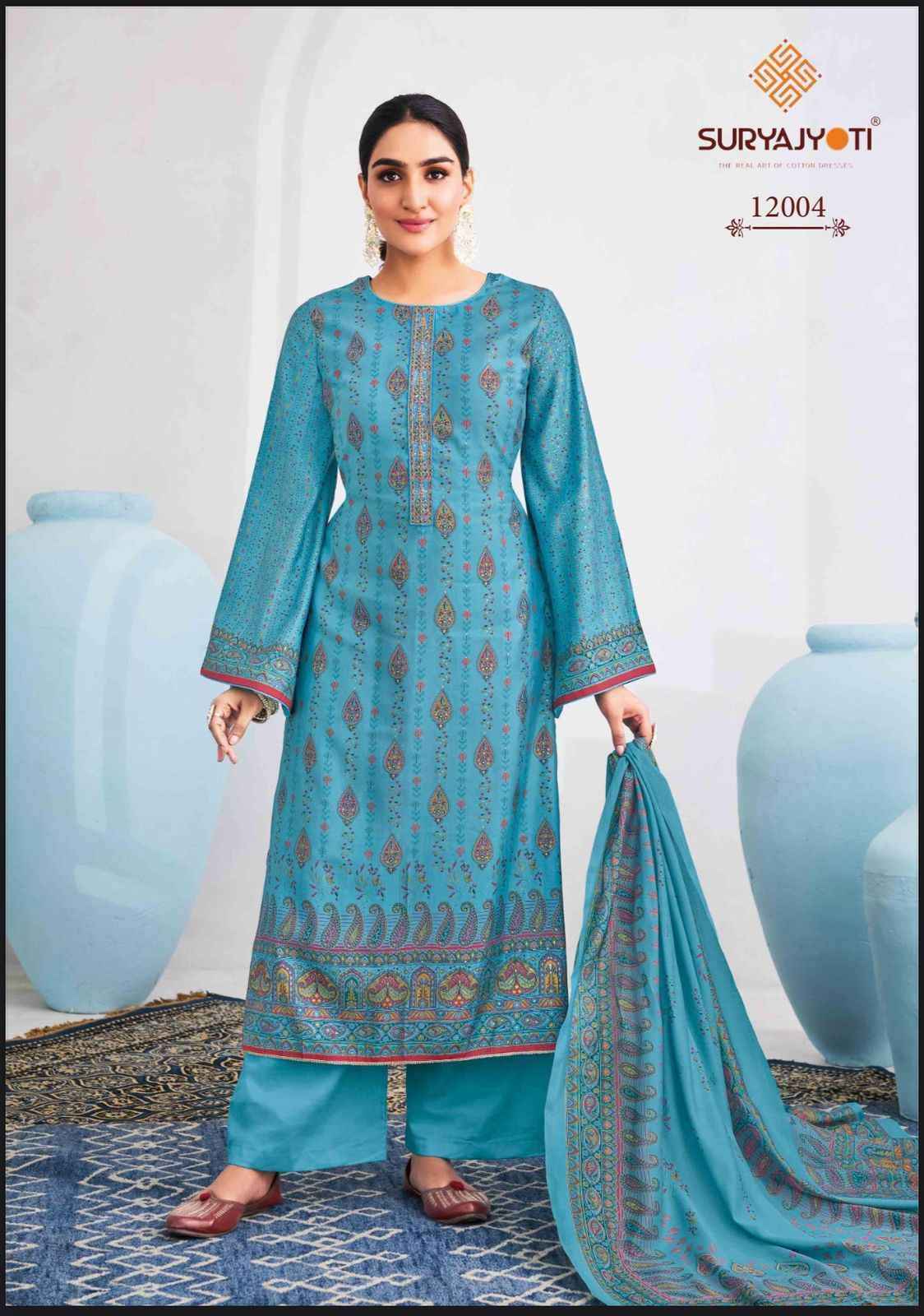 Suryajyoti Pushpa Vol 12 Fancy Work Modal Ladies Suit Wholesale Price ( 8 Pcs Catalog )