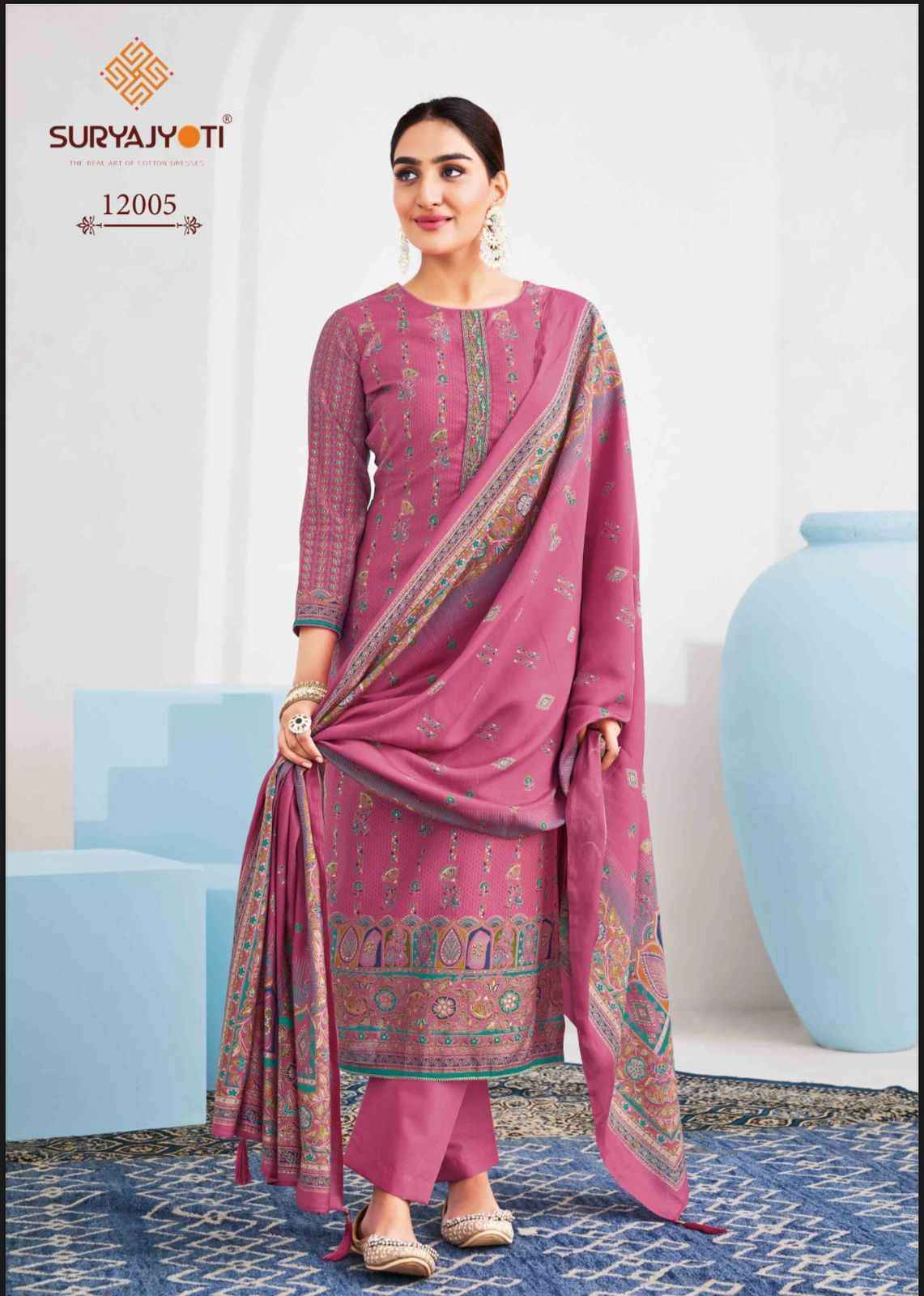 Suryajyoti Pushpa Vol 12 Fancy Work Modal Ladies Suit Wholesale Price ( 8 Pcs Catalog )