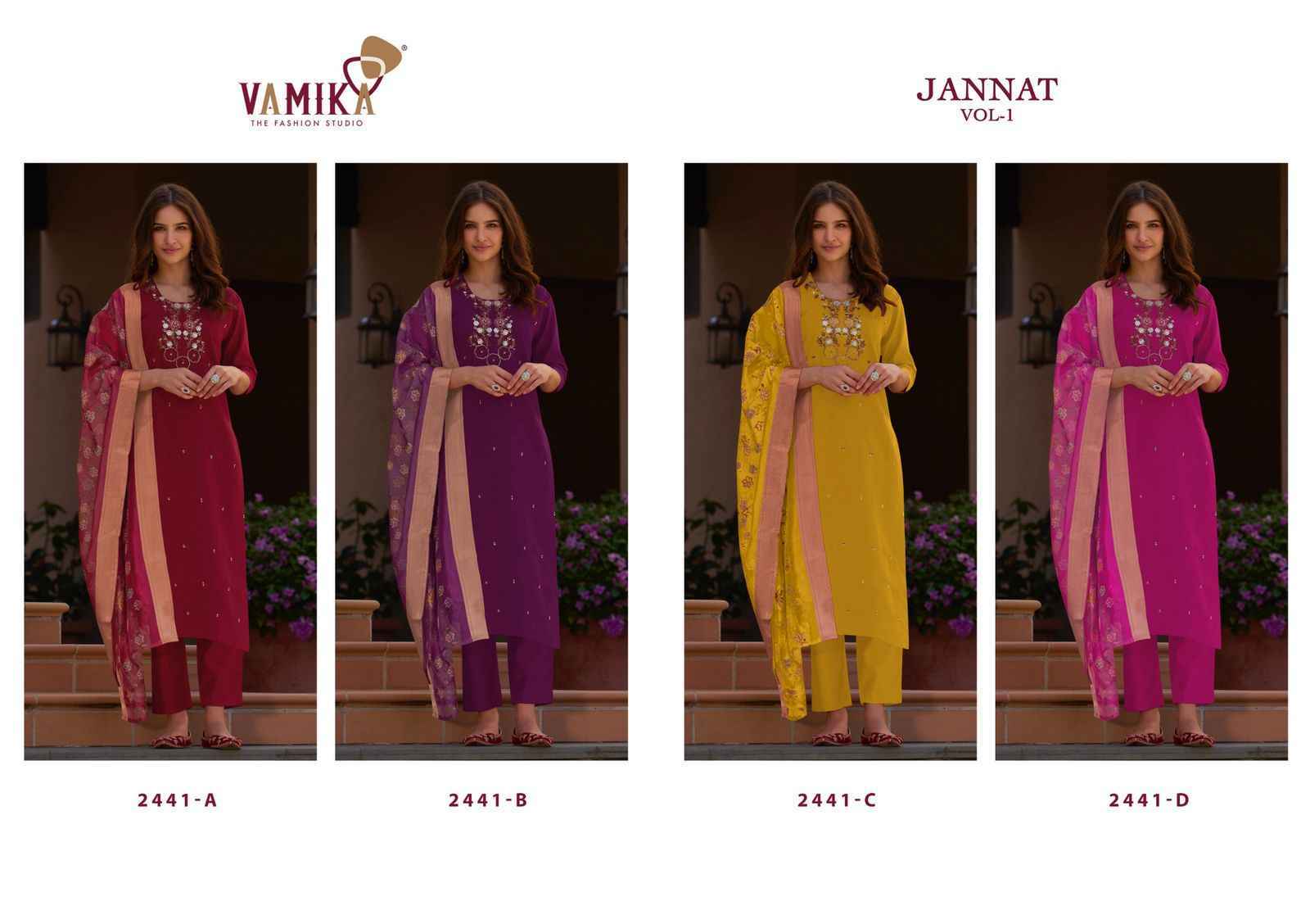 Vamika Nx Jannat Vol 1 Viscos Vertican Silk Kurti Combo ( 4 pcs Catalogue )
