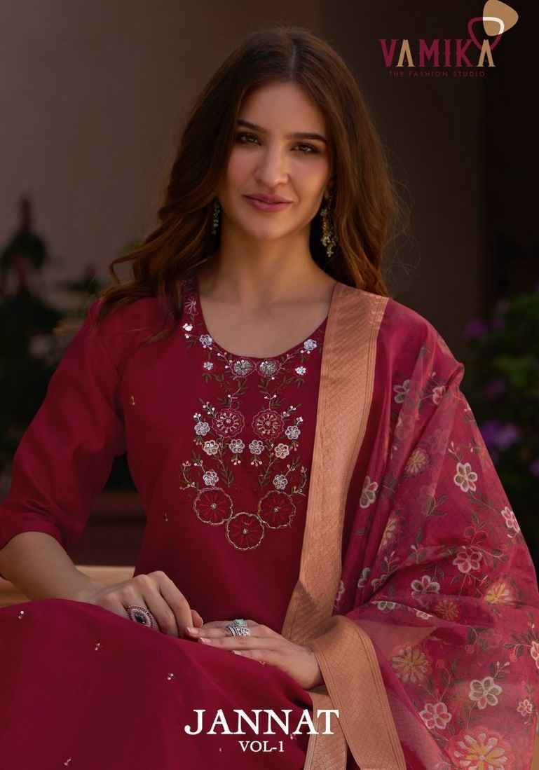Vamika Nx Jannat Vol 1 Viscos Vertican Silk Kurti Combo ( 4 pcs Catalogue )