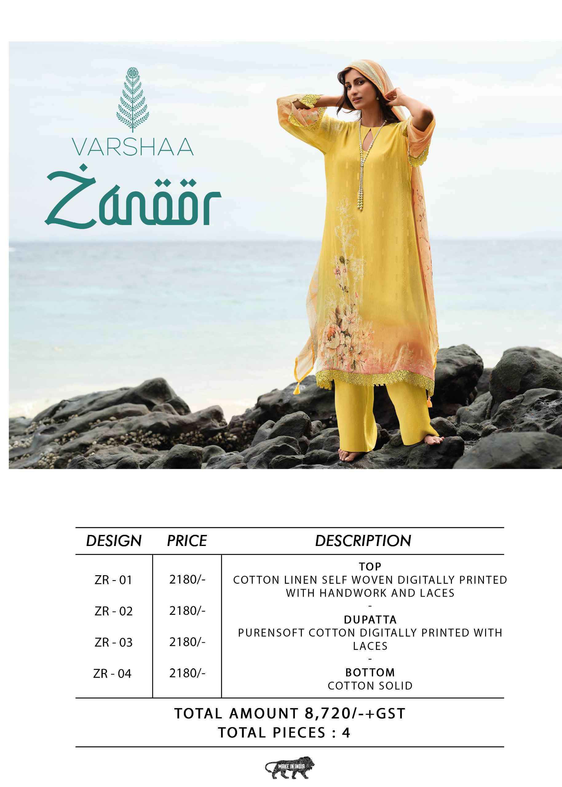 Varsha Zanoor Exclusive Designer Cotton Ladies Dress Wholesale Price ( 4 Pcs Catalog )