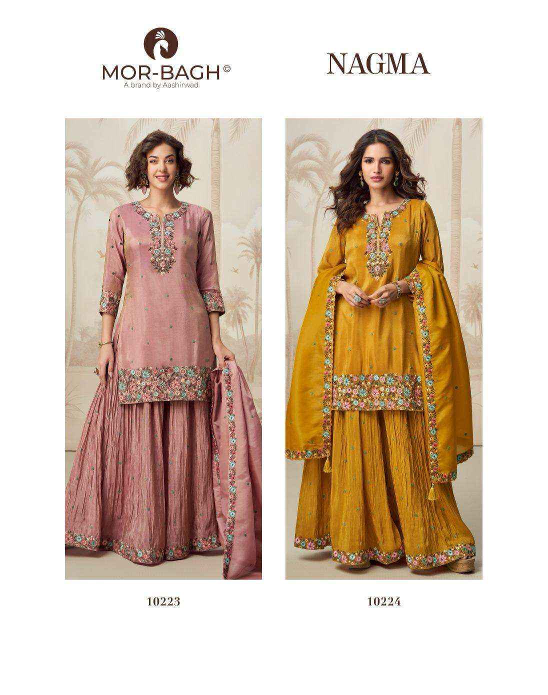 AASHIRWAD CREATION NAGMA ORGANZA HEAVY DESIGNER PARTY WEAR SUIT WHOLESALE PRICE ( 2 PCS CATALOG )