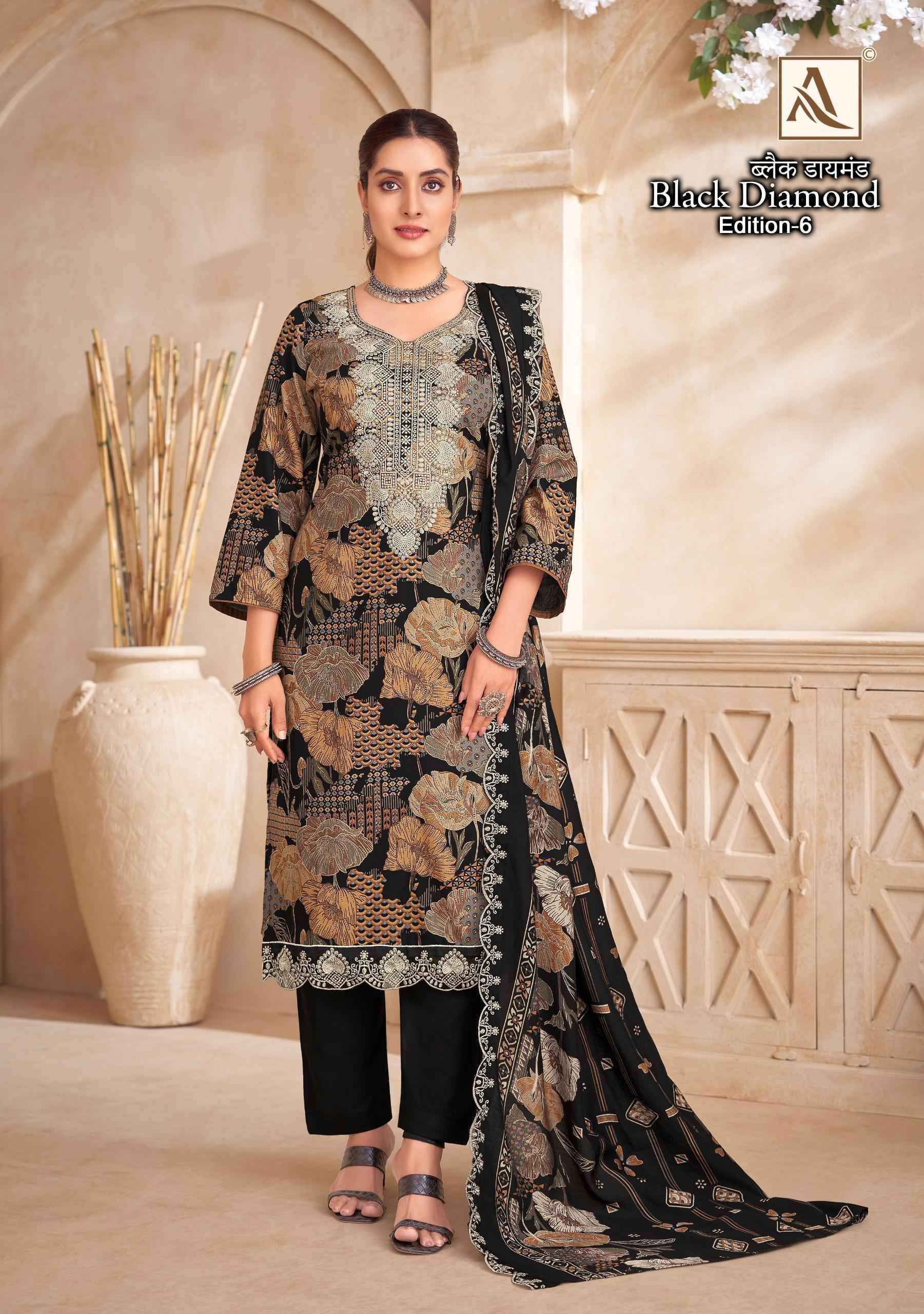 Alok Suits Black Diamond Edition-6 Rayon Dress Material Wholesale Market (6 pcs Catalogue)