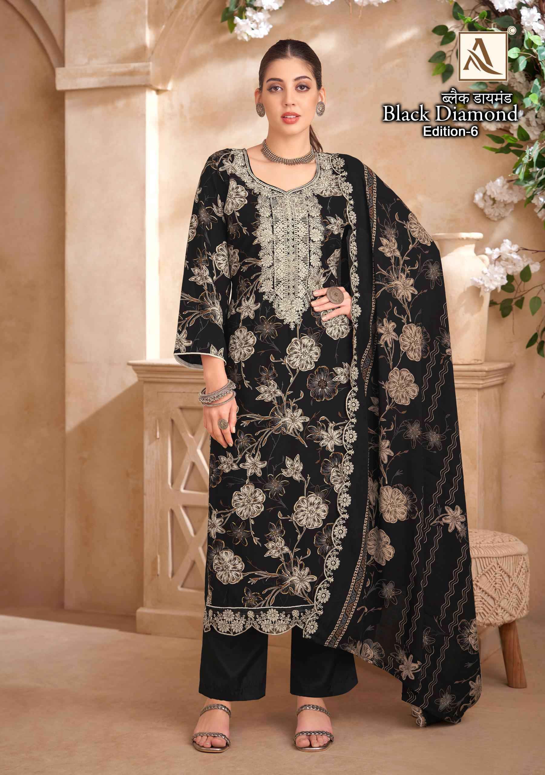 Alok Suits Black Diamond Edition-6 Rayon Dress Material Wholesale Market (6 pcs Catalogue)