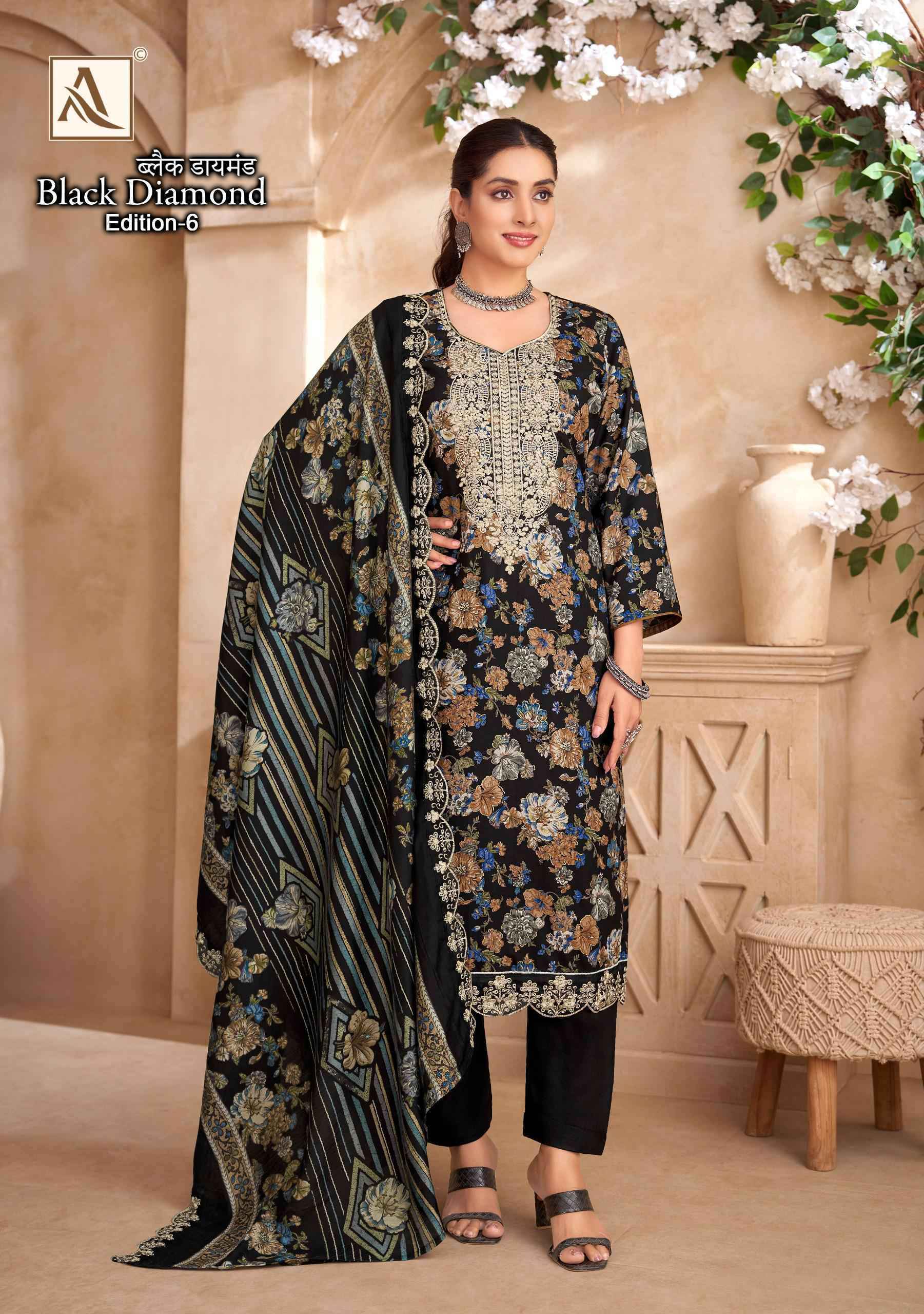 Alok Suits Black Diamond Edition-6 Rayon Dress Material Wholesale Market (6 pcs Catalogue)