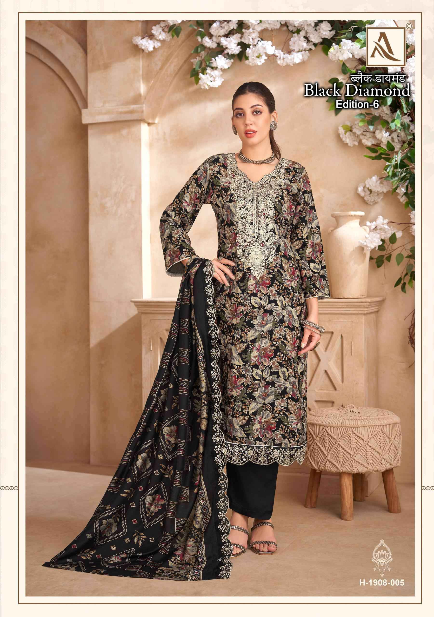 Alok Suits Black Diamond Edition-6 Rayon Dress Material Wholesale Market (6 pcs Catalogue)