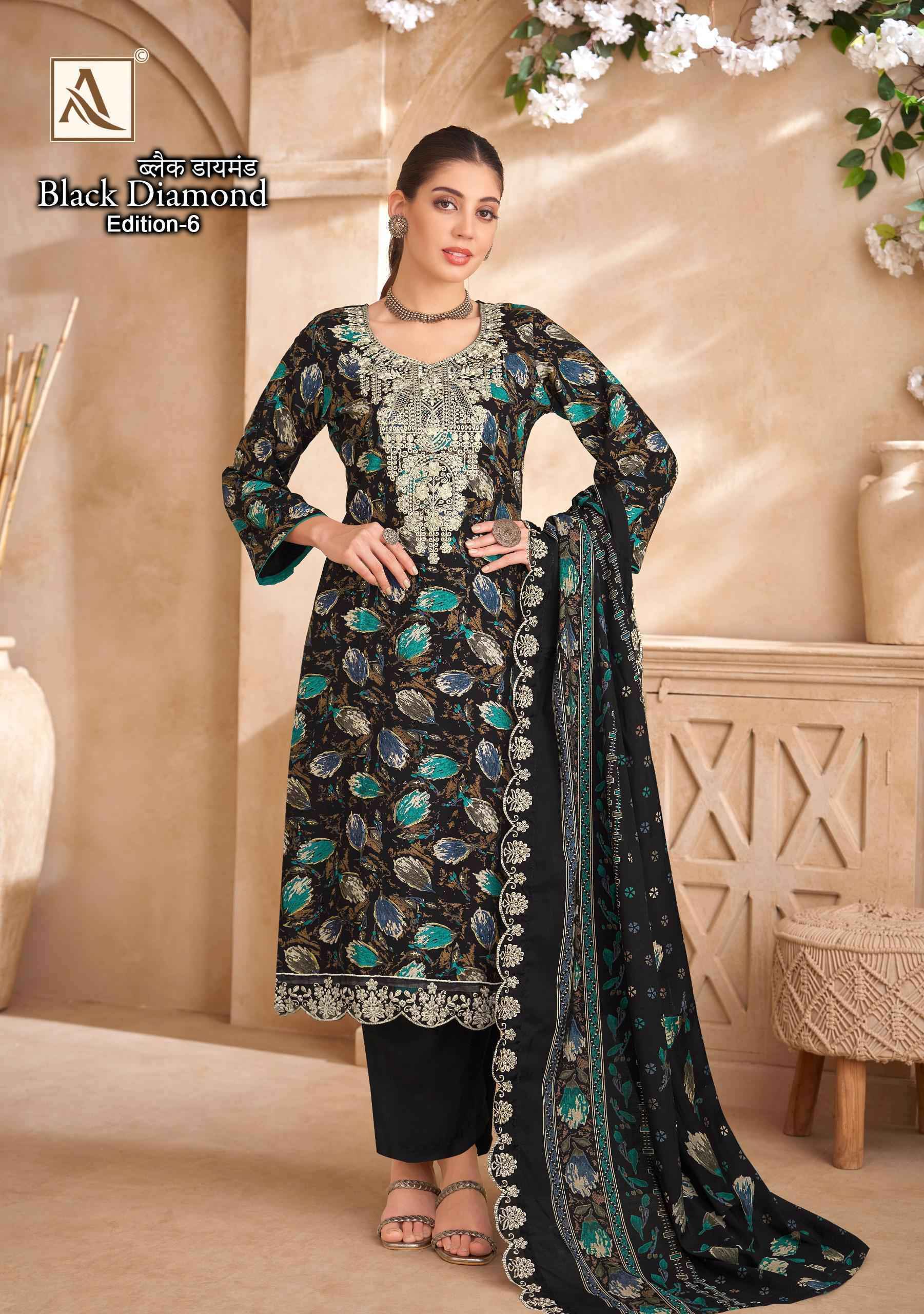 Alok Suits Black Diamond Edition-6 Rayon Dress Material Wholesale Market (6 pcs Catalogue)