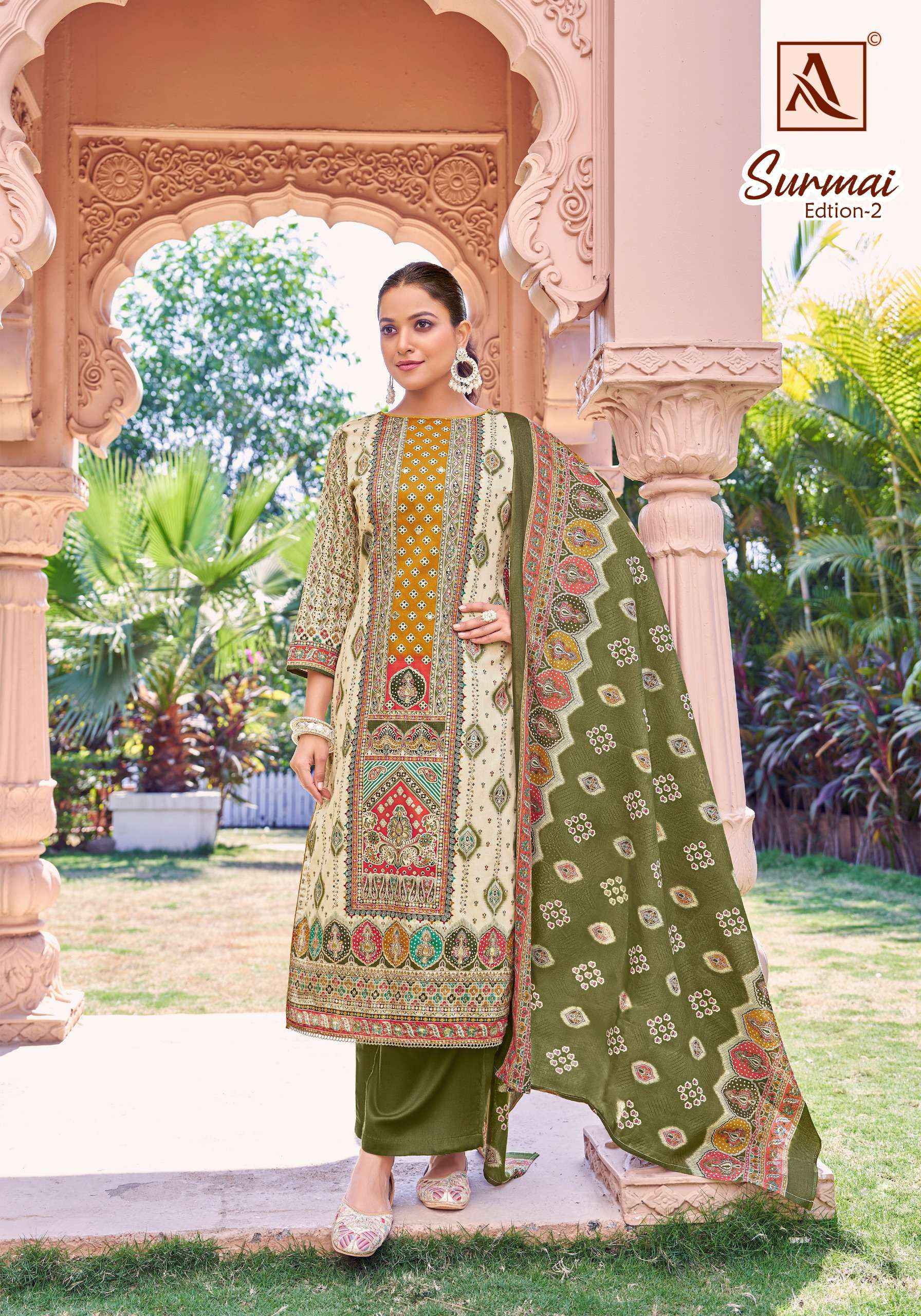 ALOK SUITS SURMAI EDITION 2 JAM COTTON PRINT WITH FANCY SUIT WHOLESALE RATE ( 6 PCS CATALOG )