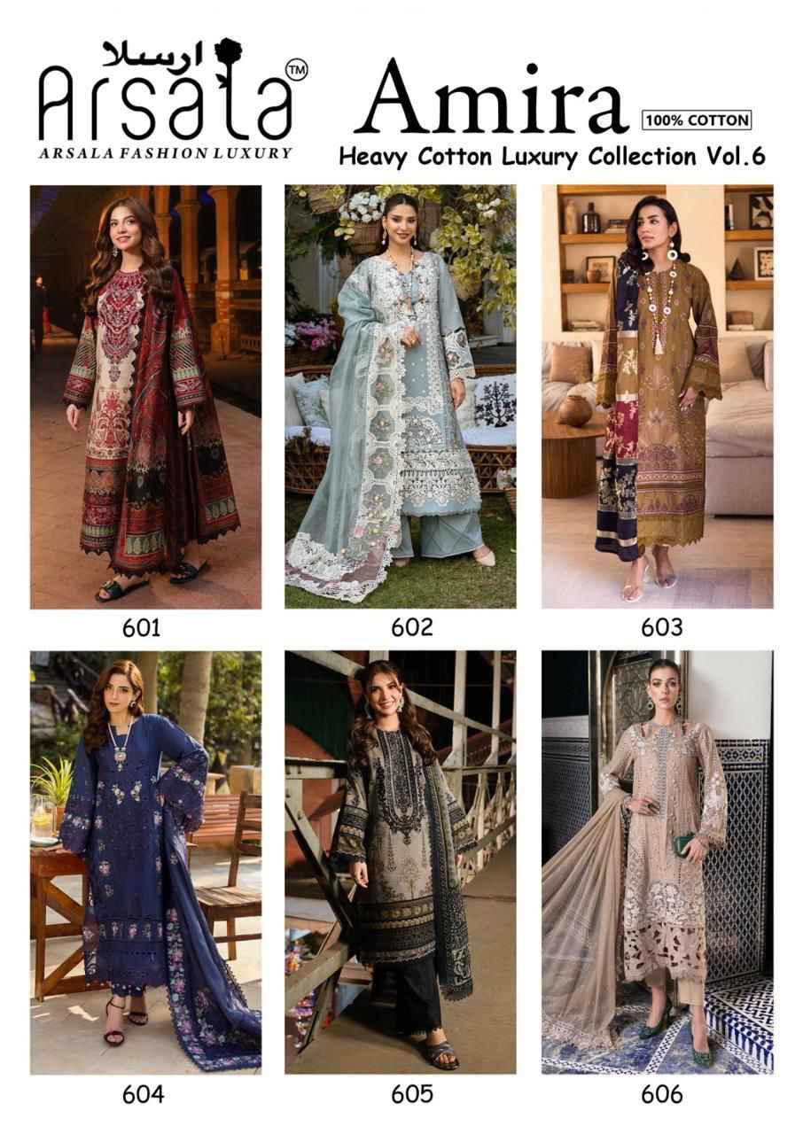 Arsala Fashion Amira Vol 6 Lawn Cotton Dress Material Wholesale Price ( 6 pcs Catalogue )
