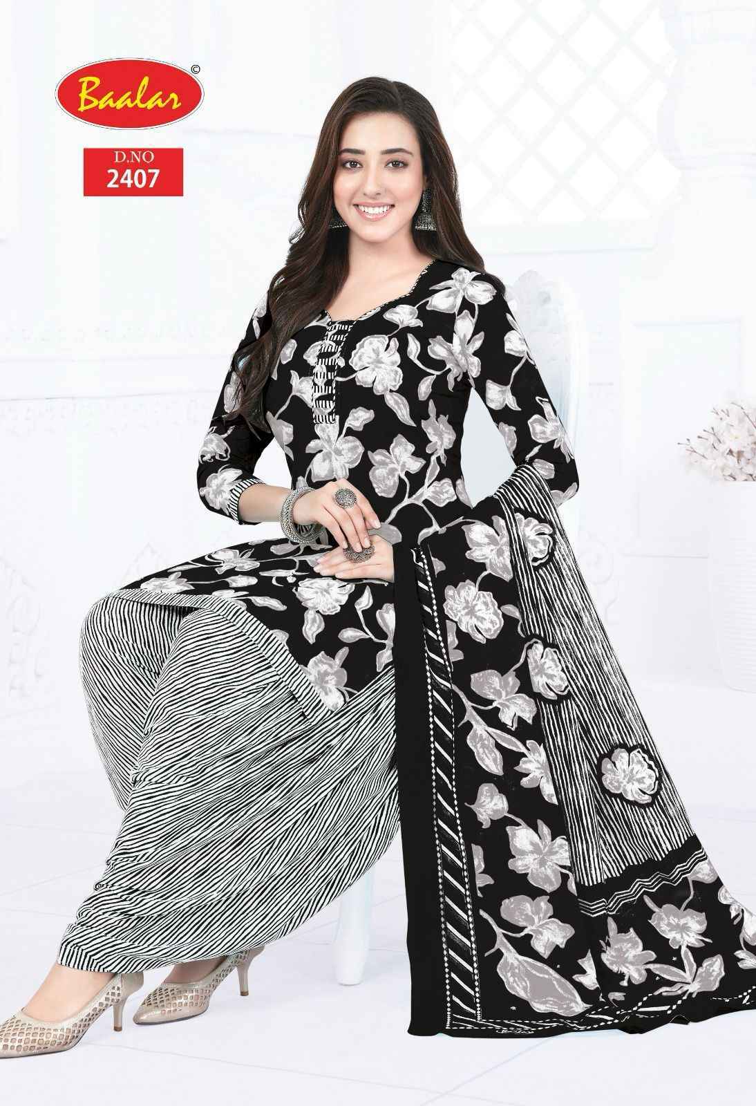 Baalar Black & White Cotton Dress Material wholesale Price ( 5 pcs Catalogue )