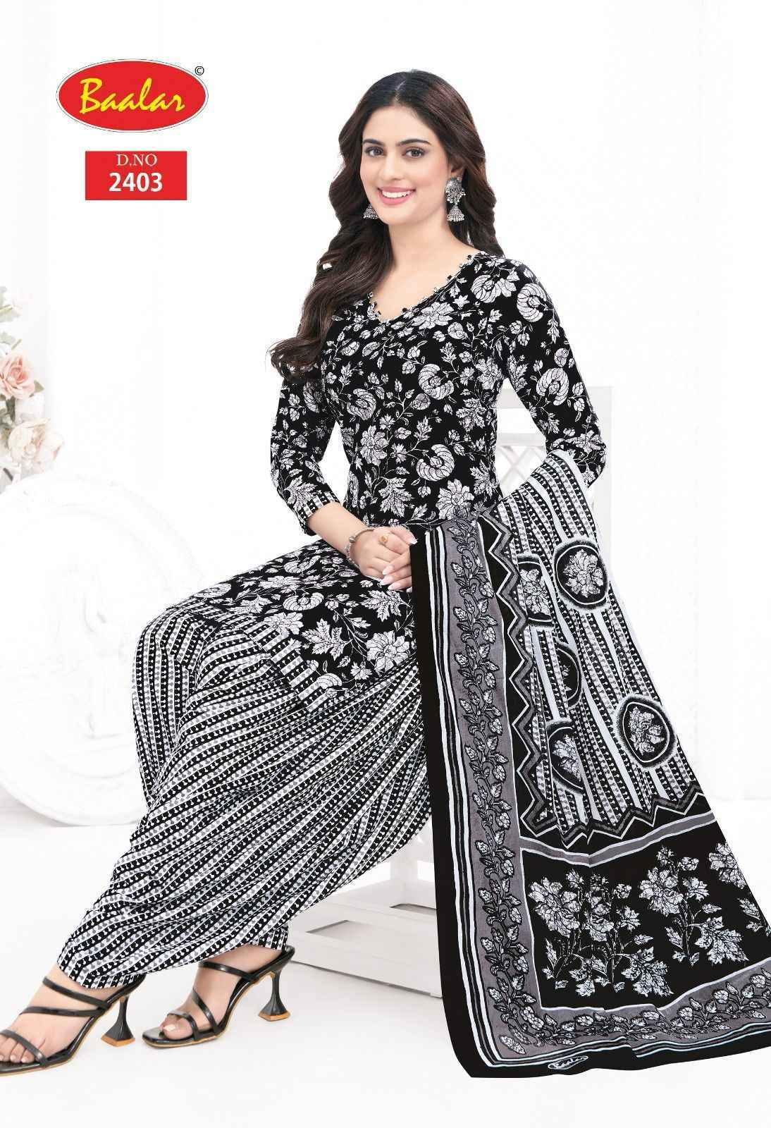 Baalar Black & White Cotton Dress Material wholesale Price ( 5 pcs Catalogue )