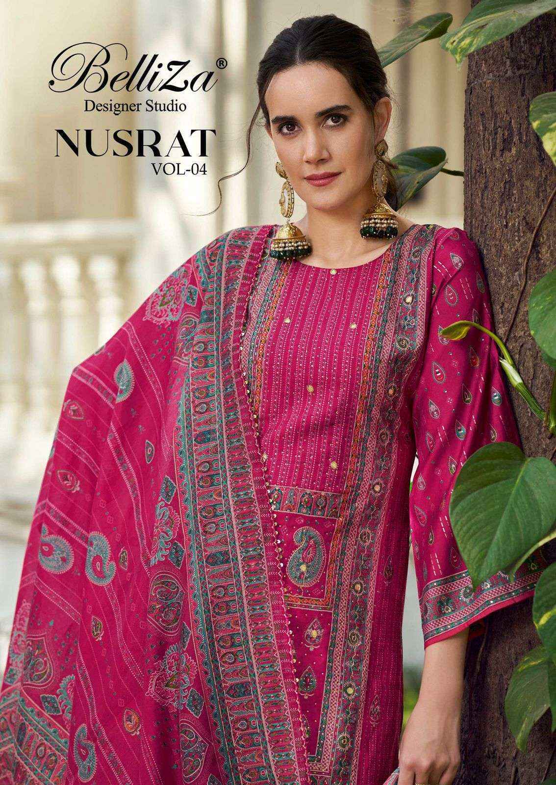 Belliza Designer Nusrat Vol 4 Viscose Musline Dress Material ( 6 pcs Catalogue )
