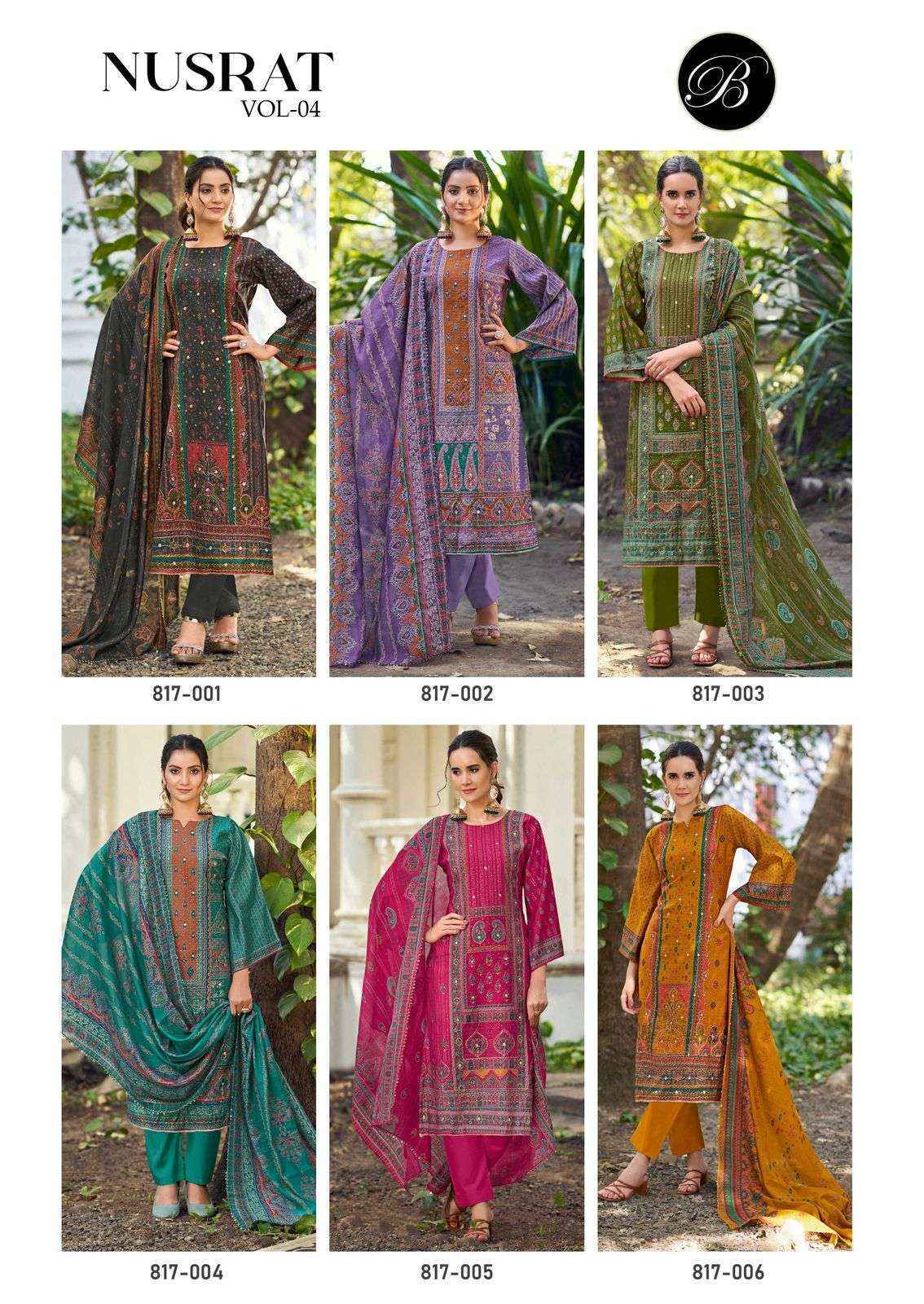 Belliza Designer Nusrat Vol 4 Viscose Musline Dress Material ( 6 pcs Catalogue )