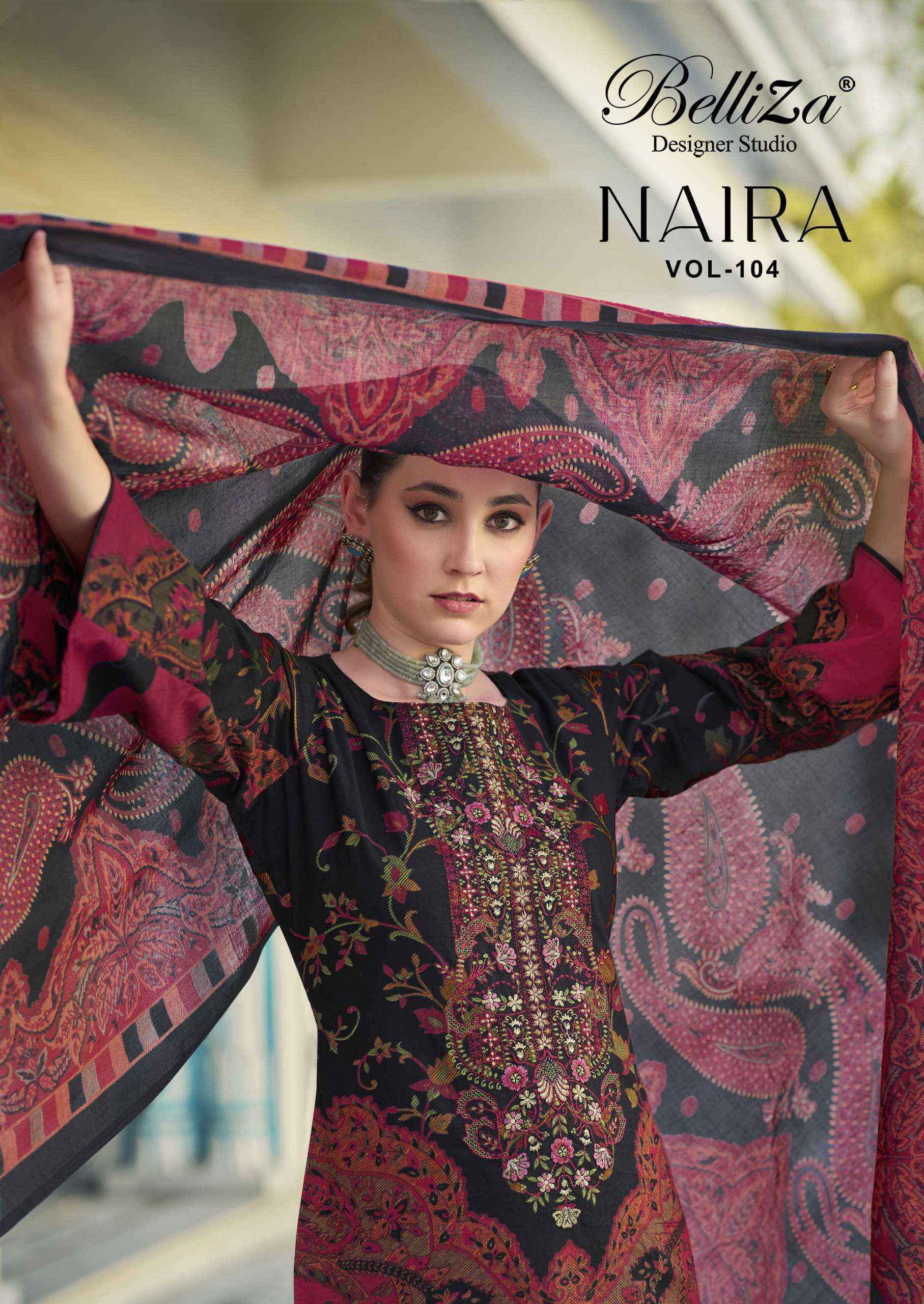 BELLIZA DESIGNER STUDIO NAIRA VOL 104 COTTON DIGITAL PRINT WITH WORK SALWAR KAMEEZ WHOLESALE RATE ( 8 PCS CATALOG )