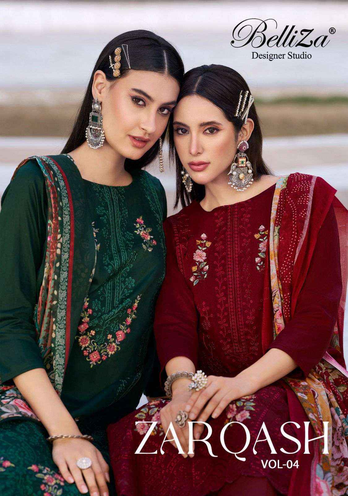 Belliza Designer Zarqash Vol 4 Jam Dress Material New Catalogue ( 6 pcs Catalogue )