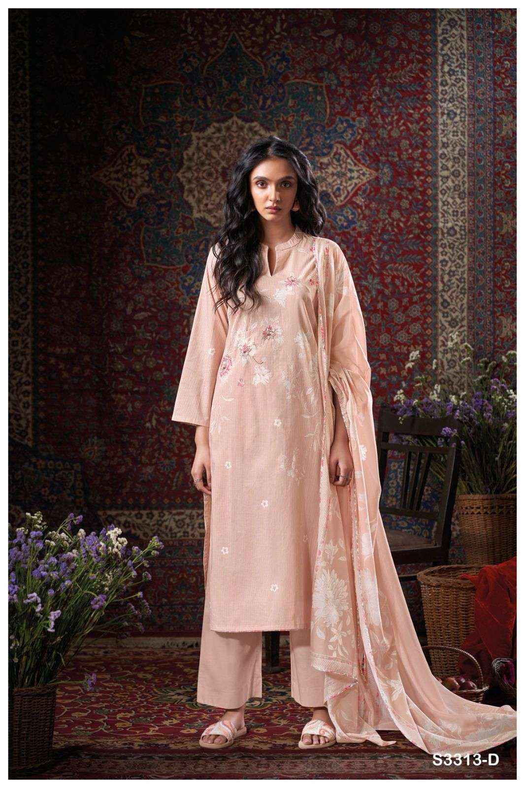 GANGA BRET 3313 COTTON PRINTED WITH FANCY DESIGNER WORK SUIT WHOLESALE PRICE ( 4 PCS CATALOG )