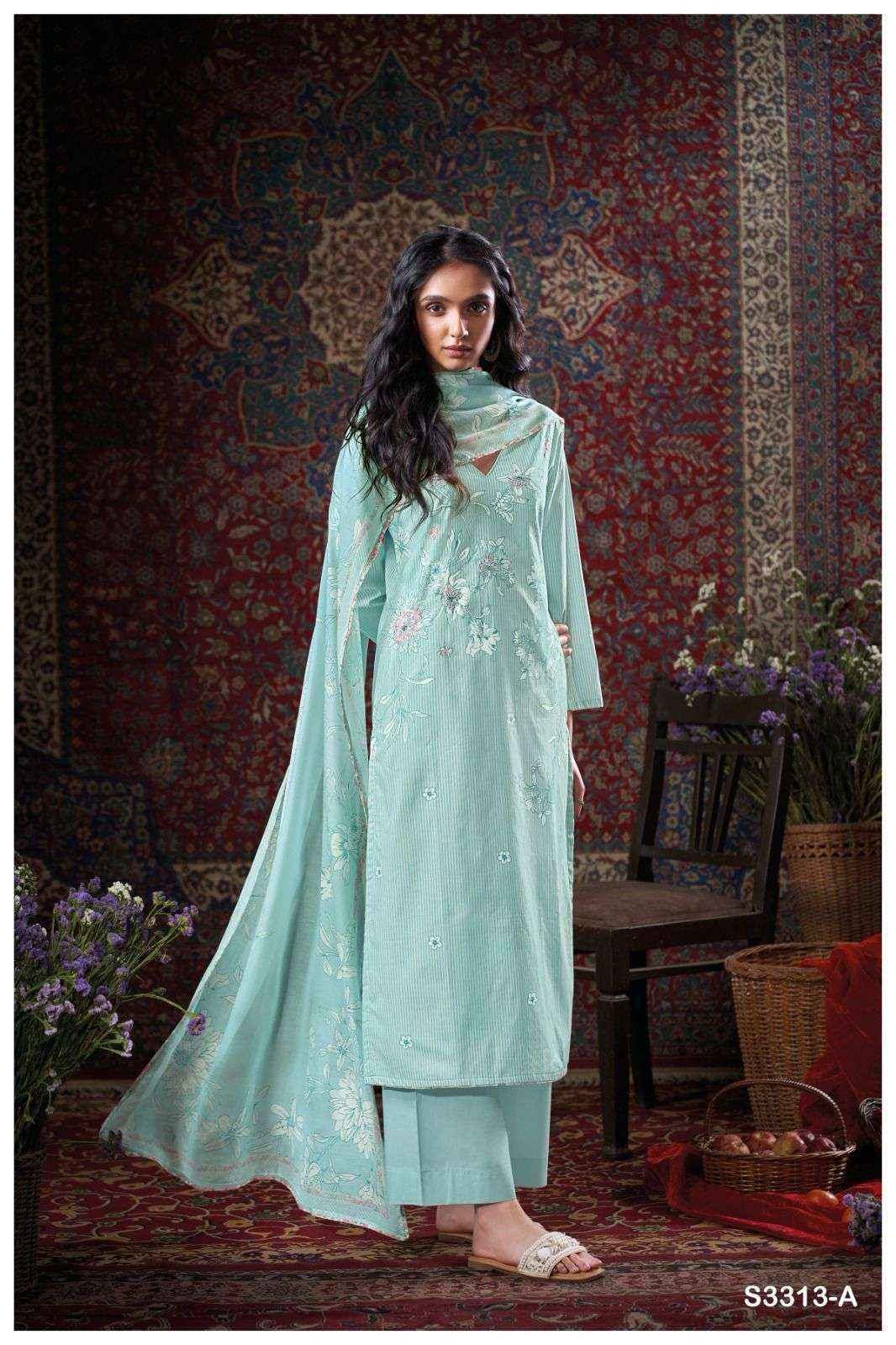 GANGA BRET 3313 COTTON PRINTED WITH FANCY DESIGNER WORK SUIT WHOLESALE PRICE ( 4 PCS CATALOG )