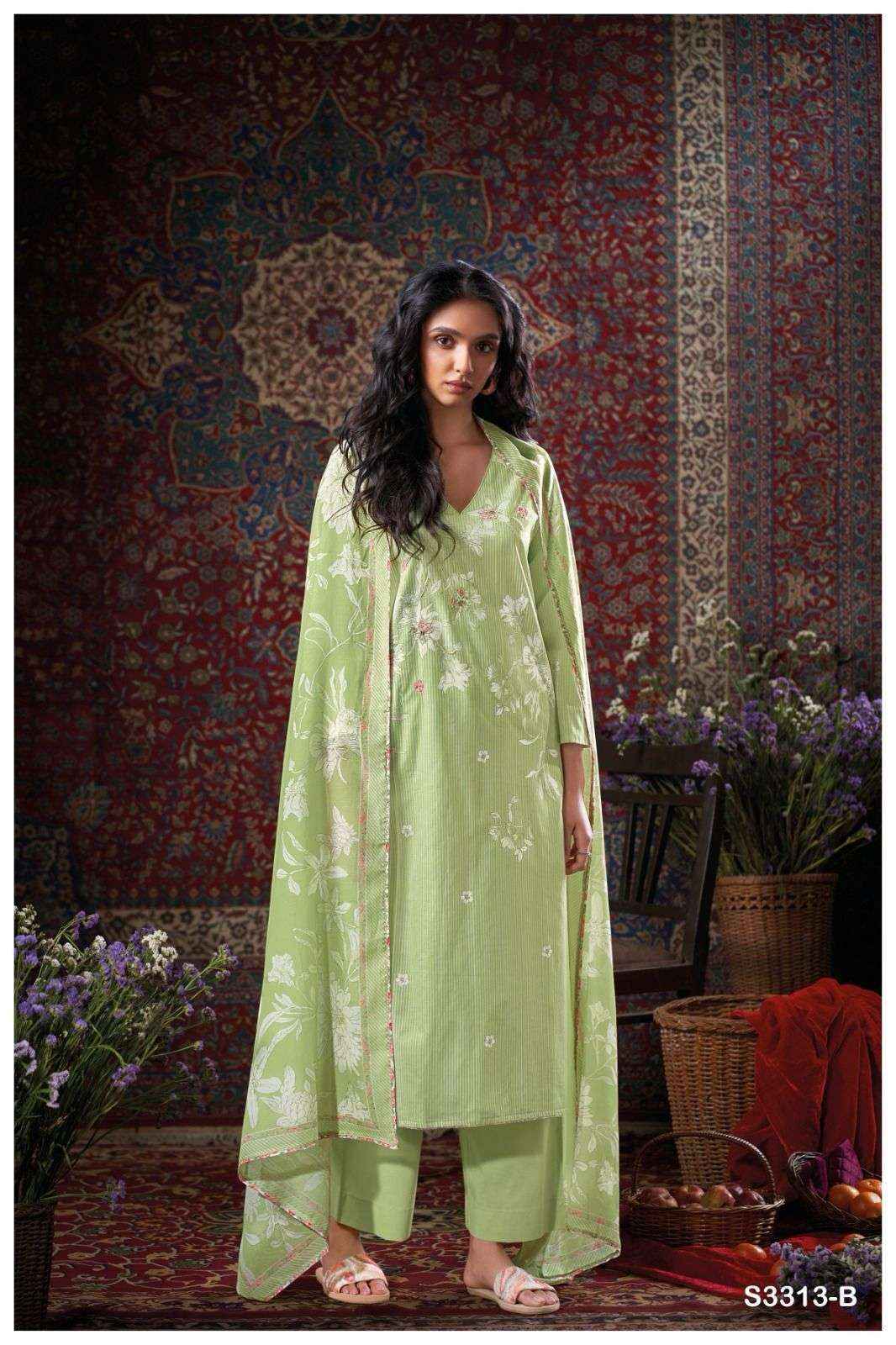 GANGA BRET 3313 COTTON PRINTED WITH FANCY DESIGNER WORK SUIT WHOLESALE PRICE ( 4 PCS CATALOG )
