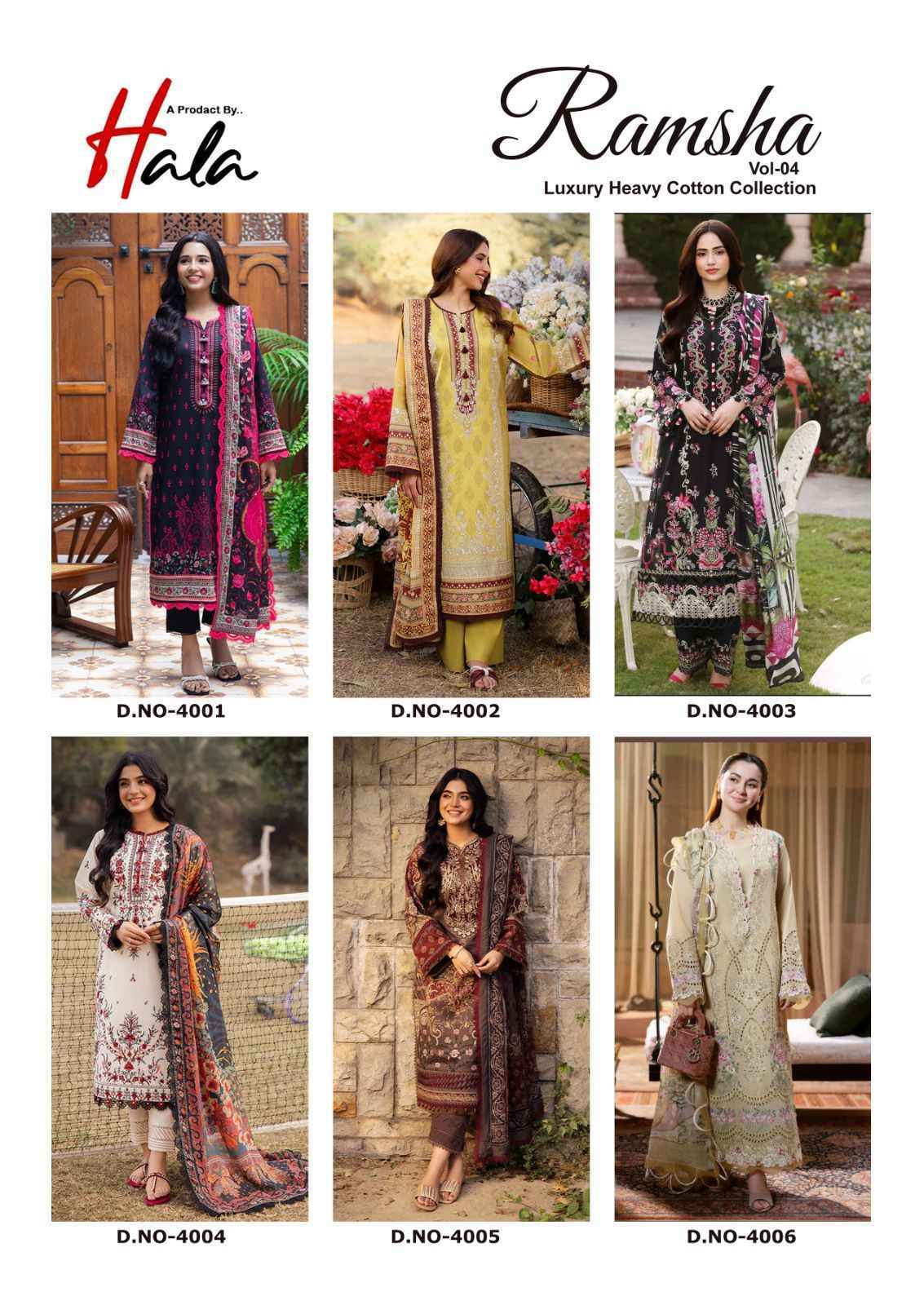 Hala Ramsha Vol 4 Cotton Pakistani Suits New Catalog ( 6 pcs Catalogue )