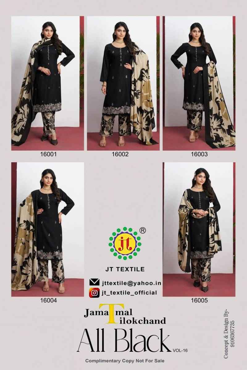 Jt All Black Vol 16 Rayon Embroidered Dress Material Collection ( 5 Pcs Catalogue )