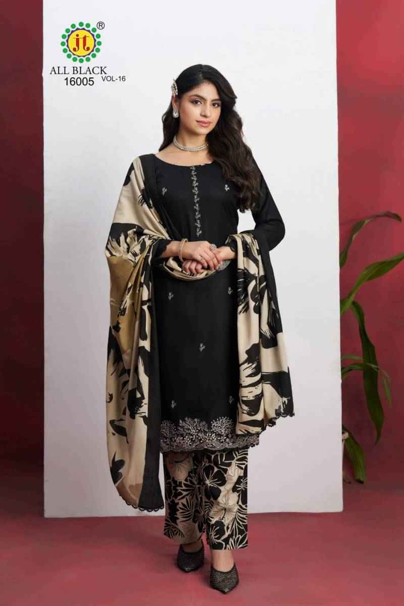 Jt All Black Vol 16 Rayon Embroidered Dress Material Collection ( 5 Pcs Catalogue )