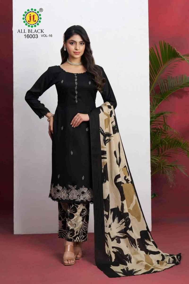 Jt All Black Vol 16 Rayon Embroidered Dress Material Collection ( 5 Pcs Catalogue )