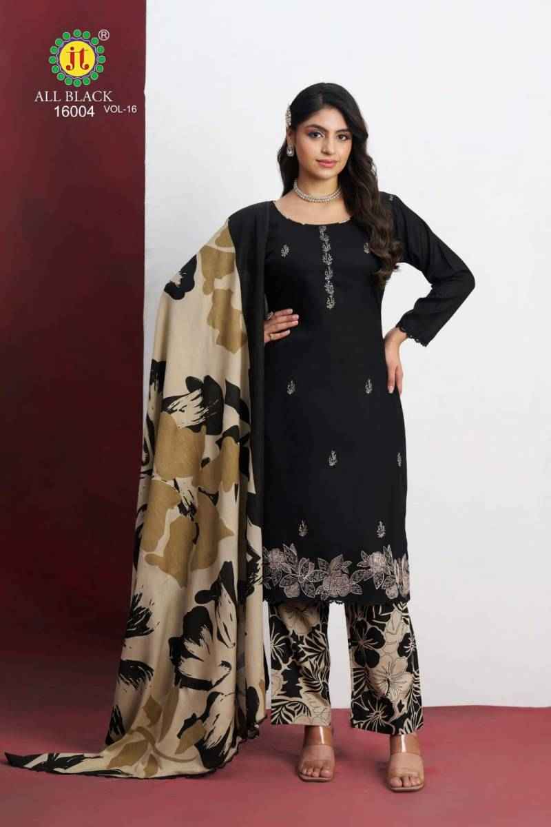 Jt All Black Vol 16 Rayon Embroidered Dress Material Collection ( 5 Pcs Catalogue )