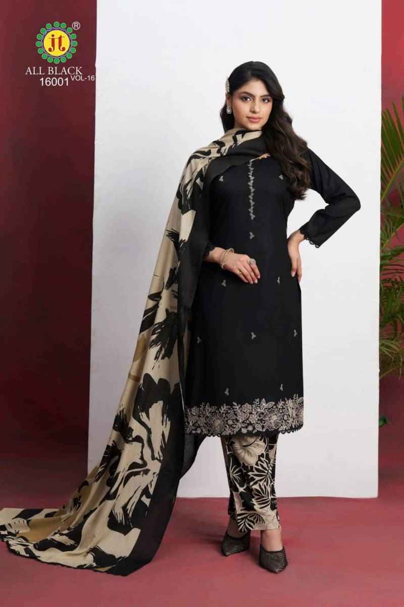 Jt All Black Vol 16 Rayon Embroidered Dress Material Collection ( 5 Pcs Catalogue )
