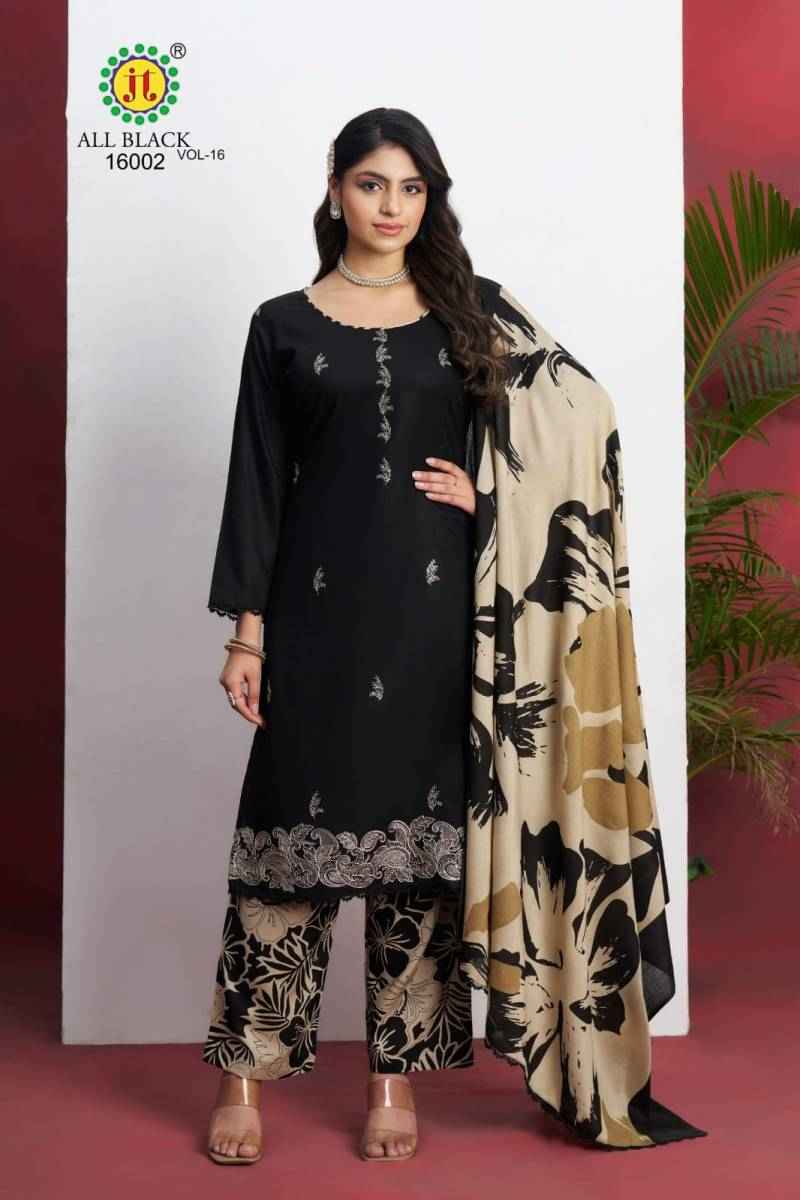 Jt All Black Vol 16 Rayon Embroidered Dress Material Collection ( 5 Pcs Catalogue )