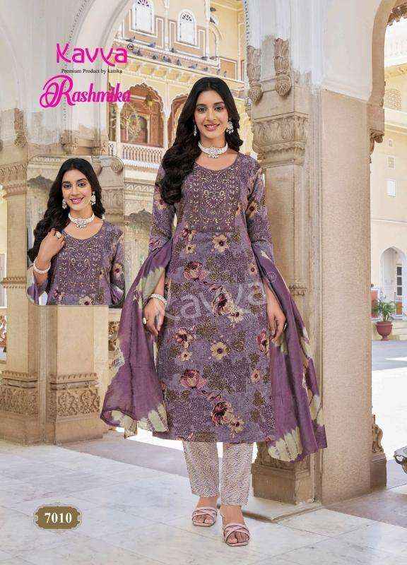 KAVYA RASHMIKA VOL 7 RAYON FANCY STRAIGHT CUT READYMADE SUIT WHOLESALE RATE ( 10 PCS CATALOG )