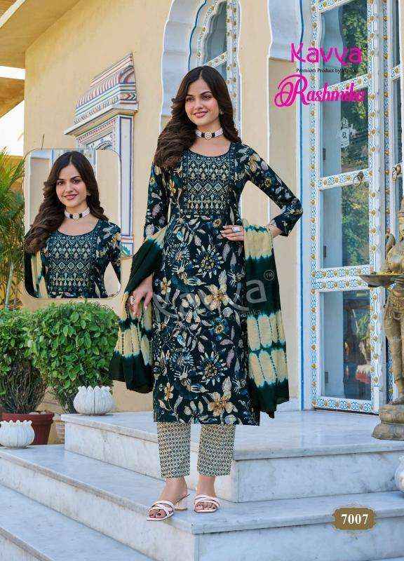 KAVYA RASHMIKA VOL 7 RAYON FANCY STRAIGHT CUT READYMADE SUIT WHOLESALE RATE ( 10 PCS CATALOG )