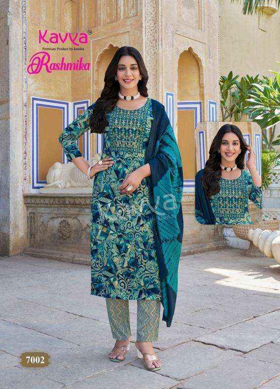 KAVYA RASHMIKA VOL 7 RAYON FANCY STRAIGHT CUT READYMADE SUIT WHOLESALE RATE ( 10 PCS CATALOG )