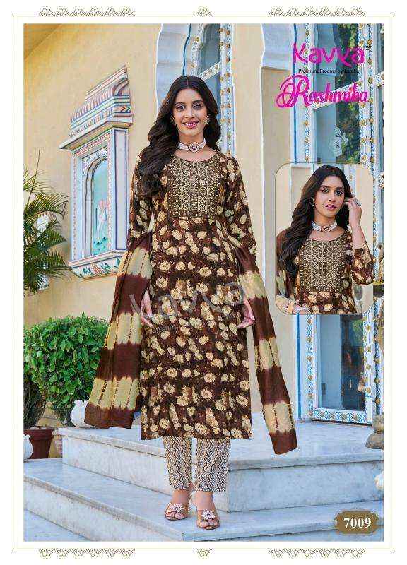 KAVYA RASHMIKA VOL 7 RAYON FANCY STRAIGHT CUT READYMADE SUIT WHOLESALE RATE ( 10 PCS CATALOG )