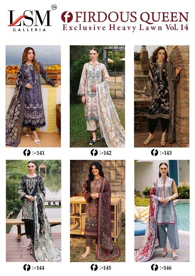 LSM Galleria Firdous Queen Lawn Vol 14 Lawn Cotton Dress Material ( 6 pcs Catalogue )