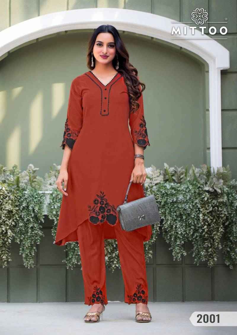 Mittoo Fashion Shikha Rayon Fancy Co Ord Set Collection Wholesale Price ( 6 Pcs Catalogue )