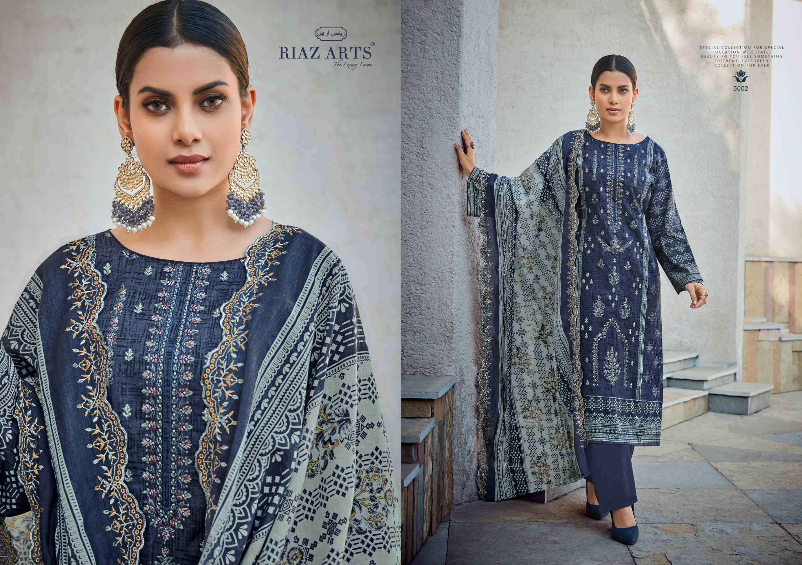 Riaz Arts Bin Saeed Vol 5 Pure Cotton Suits Cut Work Dupatta ( 6 Pcs Catalog )