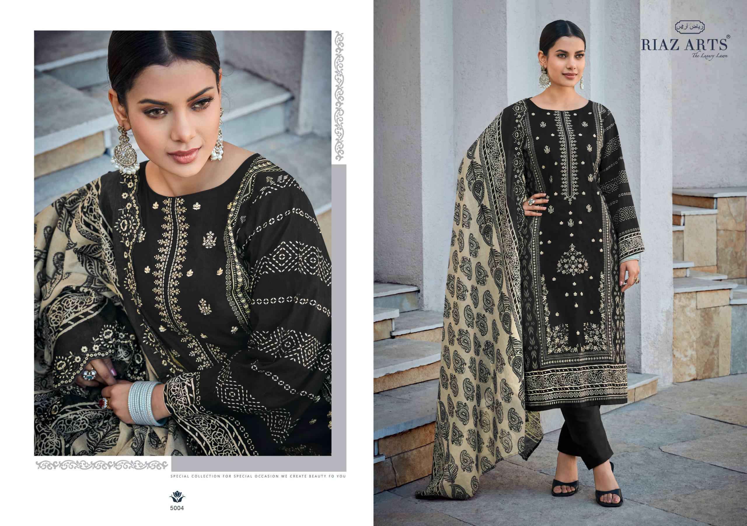 Riaz Arts Bin Saeed Vol 5 Pure Cotton Suits Cut Work Dupatta ( 6 Pcs Catalog )