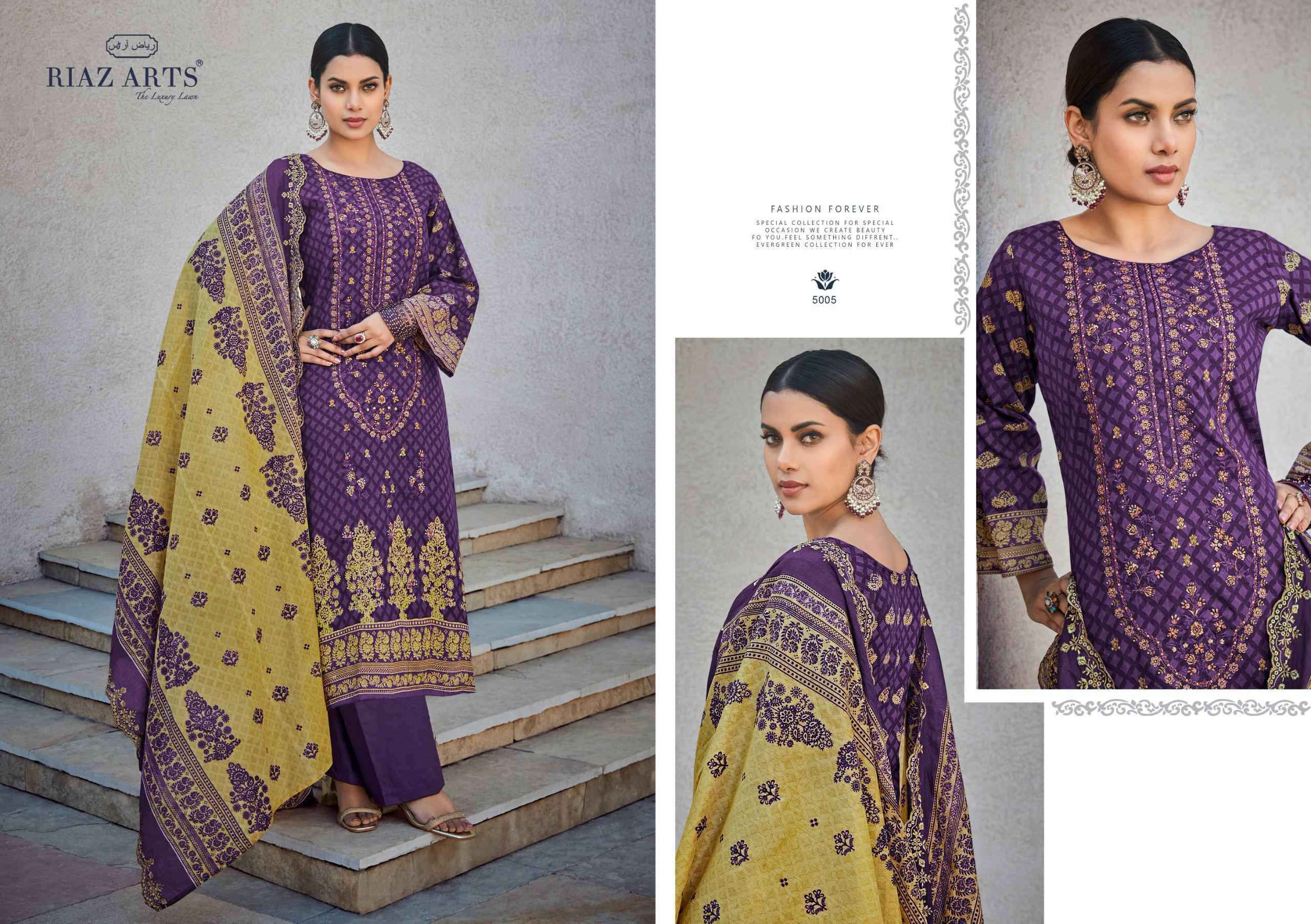 Riaz Arts Bin Saeed Vol 5 Pure Cotton Suits Cut Work Dupatta ( 6 Pcs Catalog )