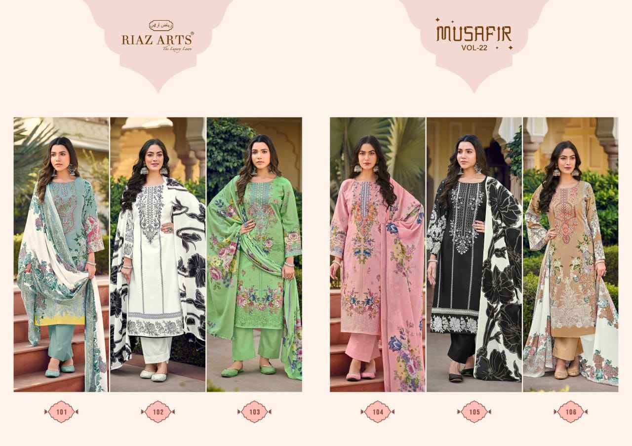 Riaz Arts Musafir Vol 22 Lawn Cotton Pakistani Suits ( 6 pcs Catalogue )