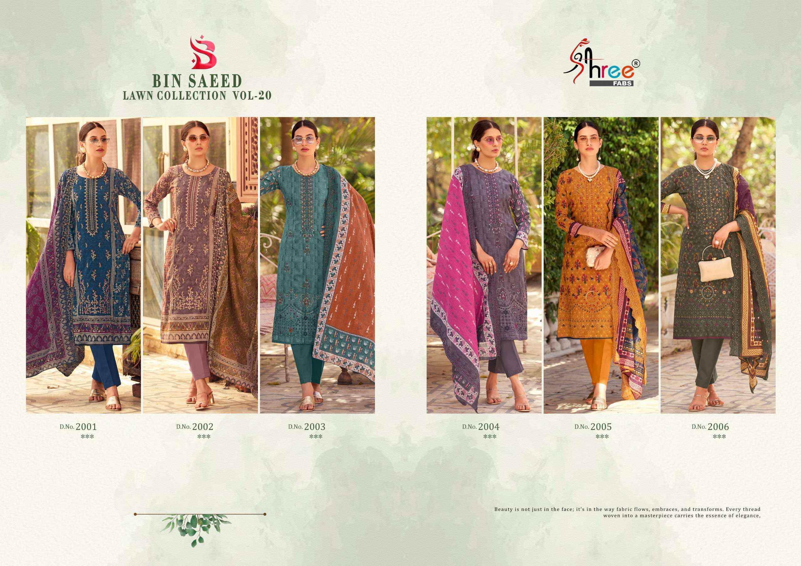 Shree Fabs Bin Saeed  Vol 20 Lawn Cotton Pakistani Suits ( 6 pcs Catalogue )