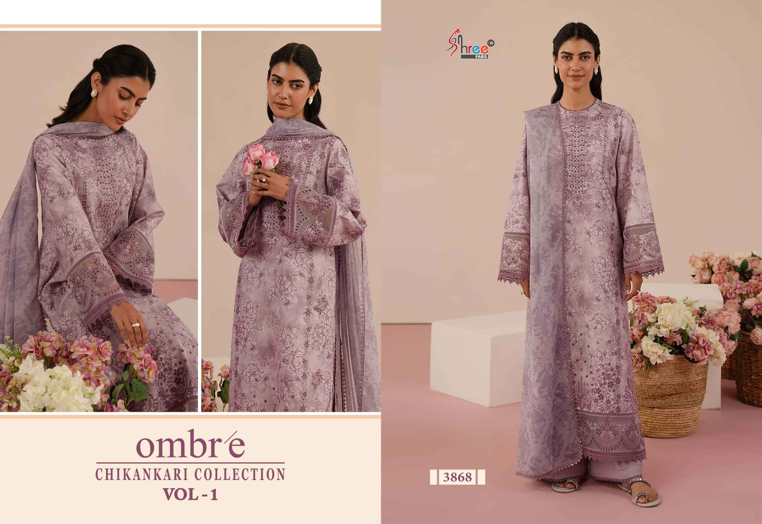 Shree fabs Ombre Chikankari Lawn Collection Vol 1 Dress Material ( 8 pcs catalogue)