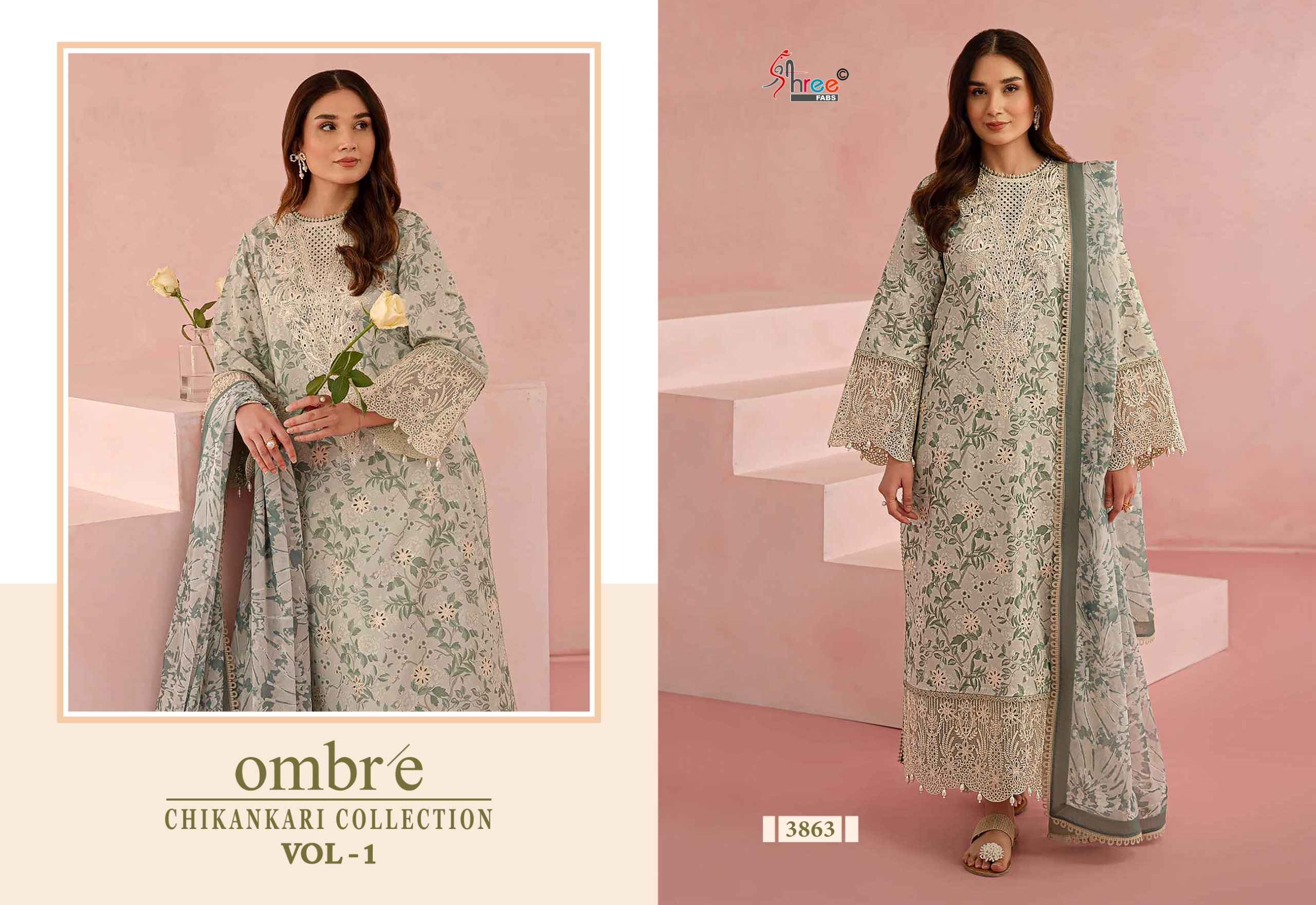 Shree fabs Ombre Chikankari Lawn Collection Vol 1 Dress Material ( 8 pcs catalogue)