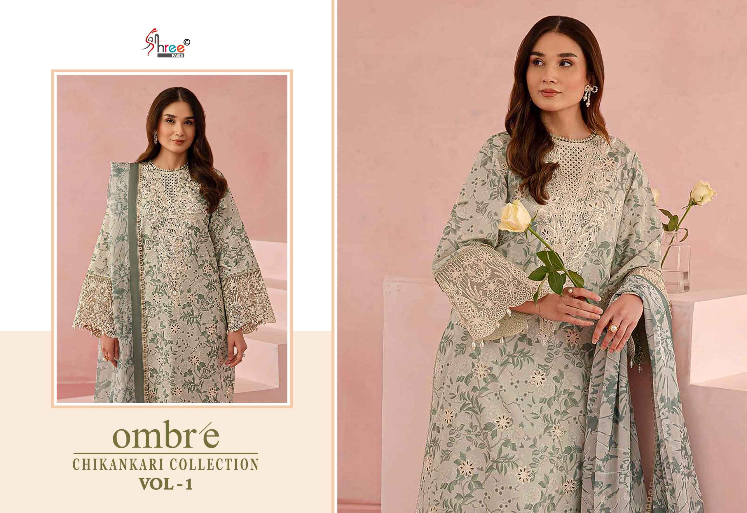 Shree fabs Ombre Chikankari Lawn Collection Vol 1 Dress Material ( 8 pcs catalogue)