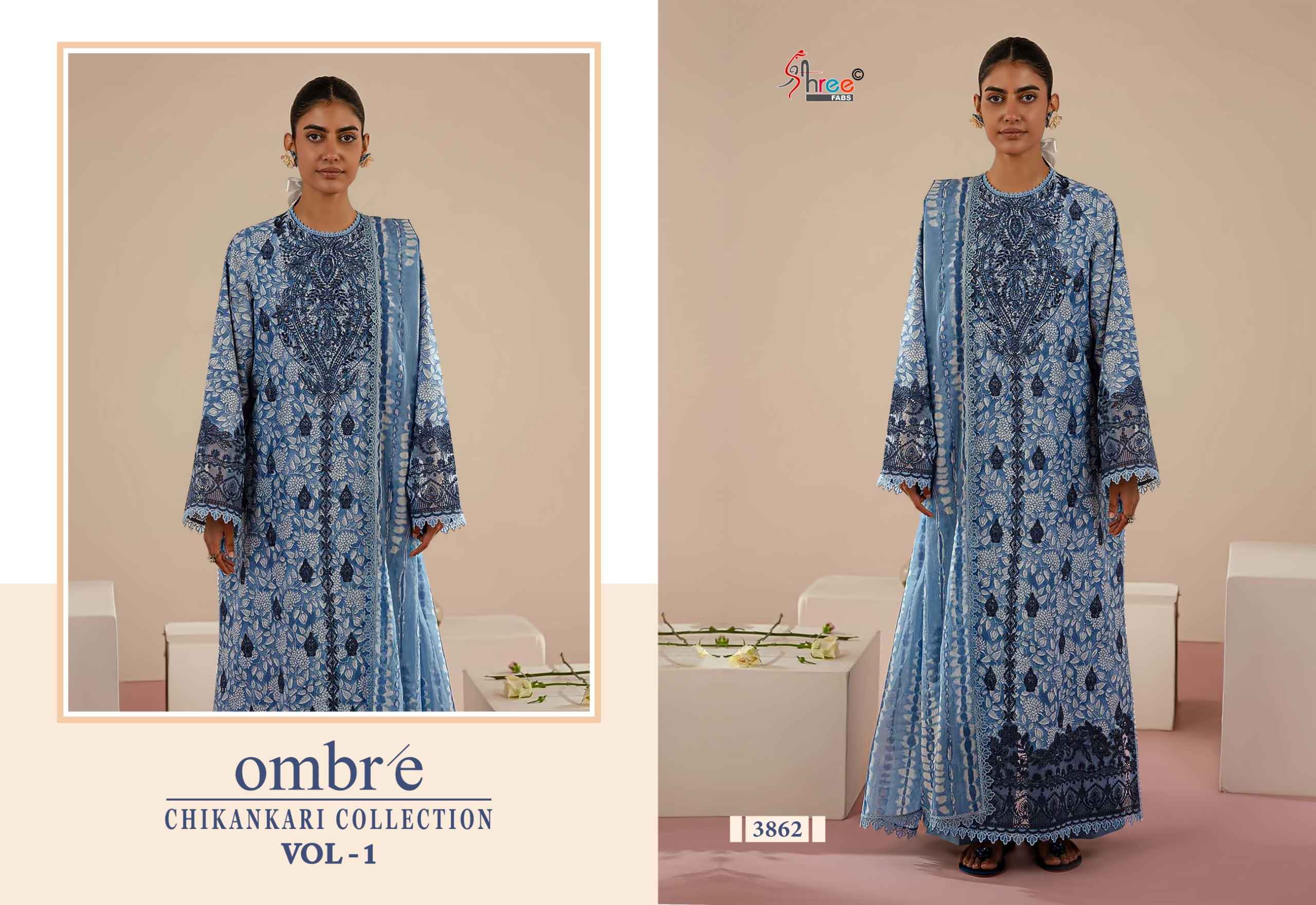 Shree fabs Ombre Chikankari Lawn Collection Vol 1 Dress Material ( 8 pcs catalogue)
