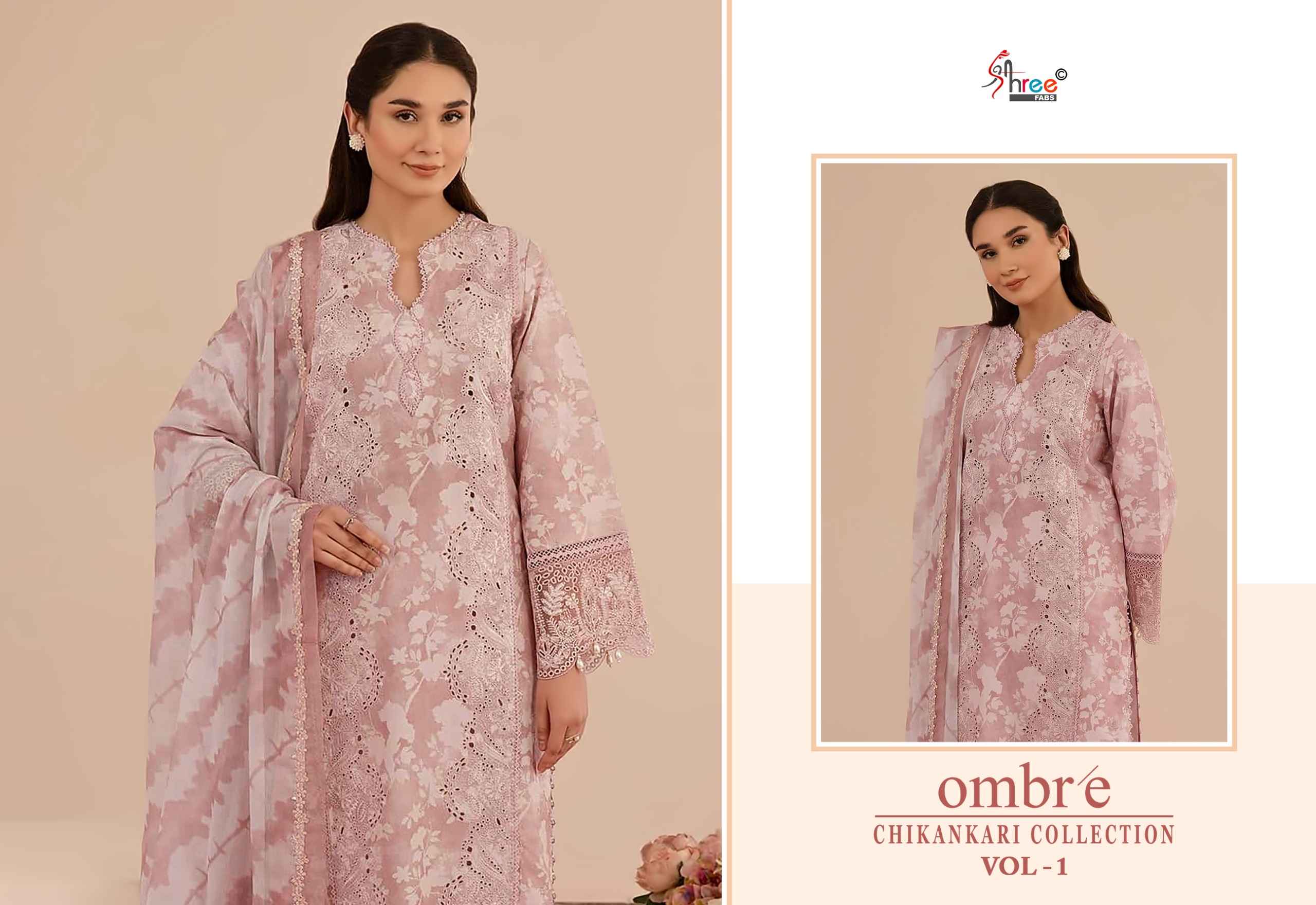 Shree fabs Ombre Chikankari Lawn Collection Vol 1 Dress Material ( 8 pcs catalogue)