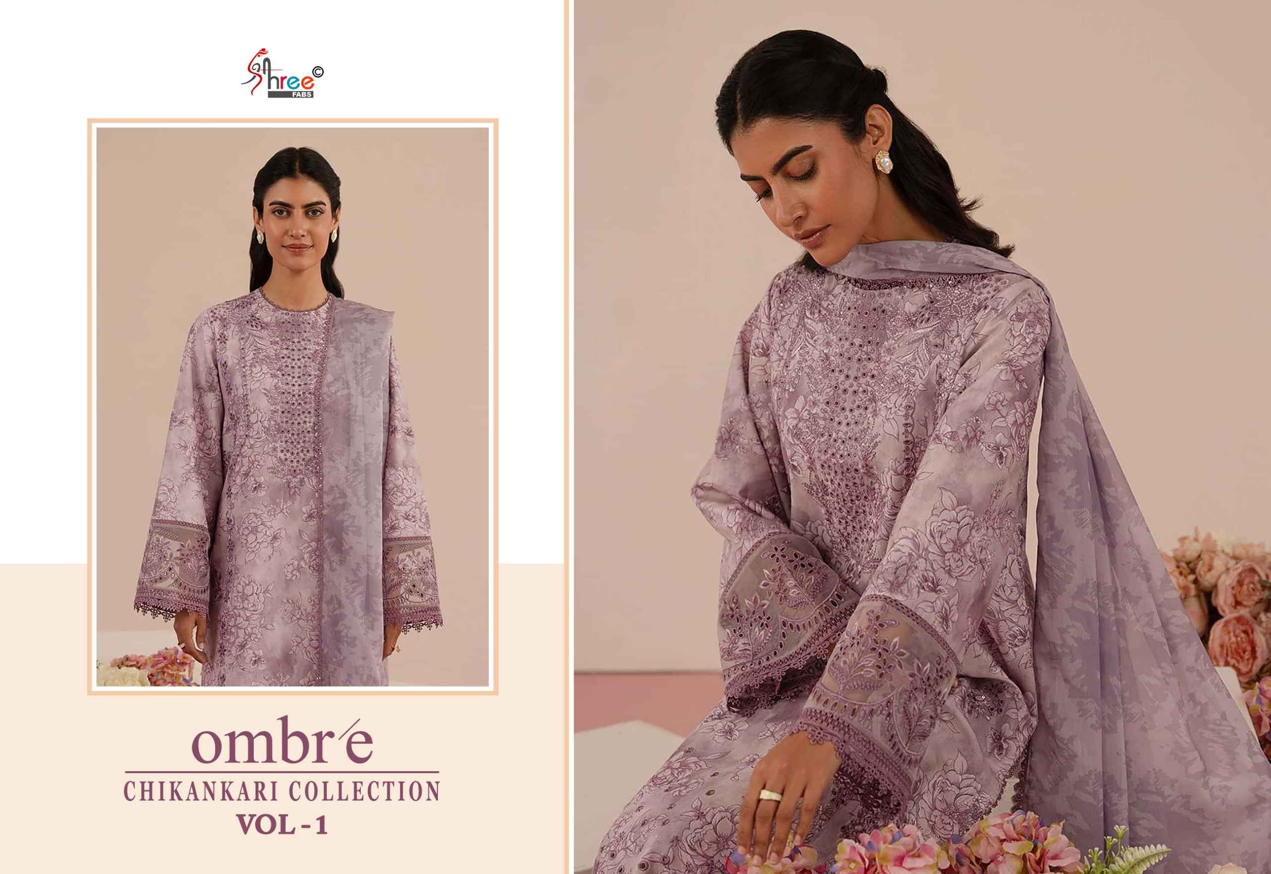 Shree fabs Ombre Chikankari Lawn Collection Vol 1 Dress Material ( 8 pcs catalogue)