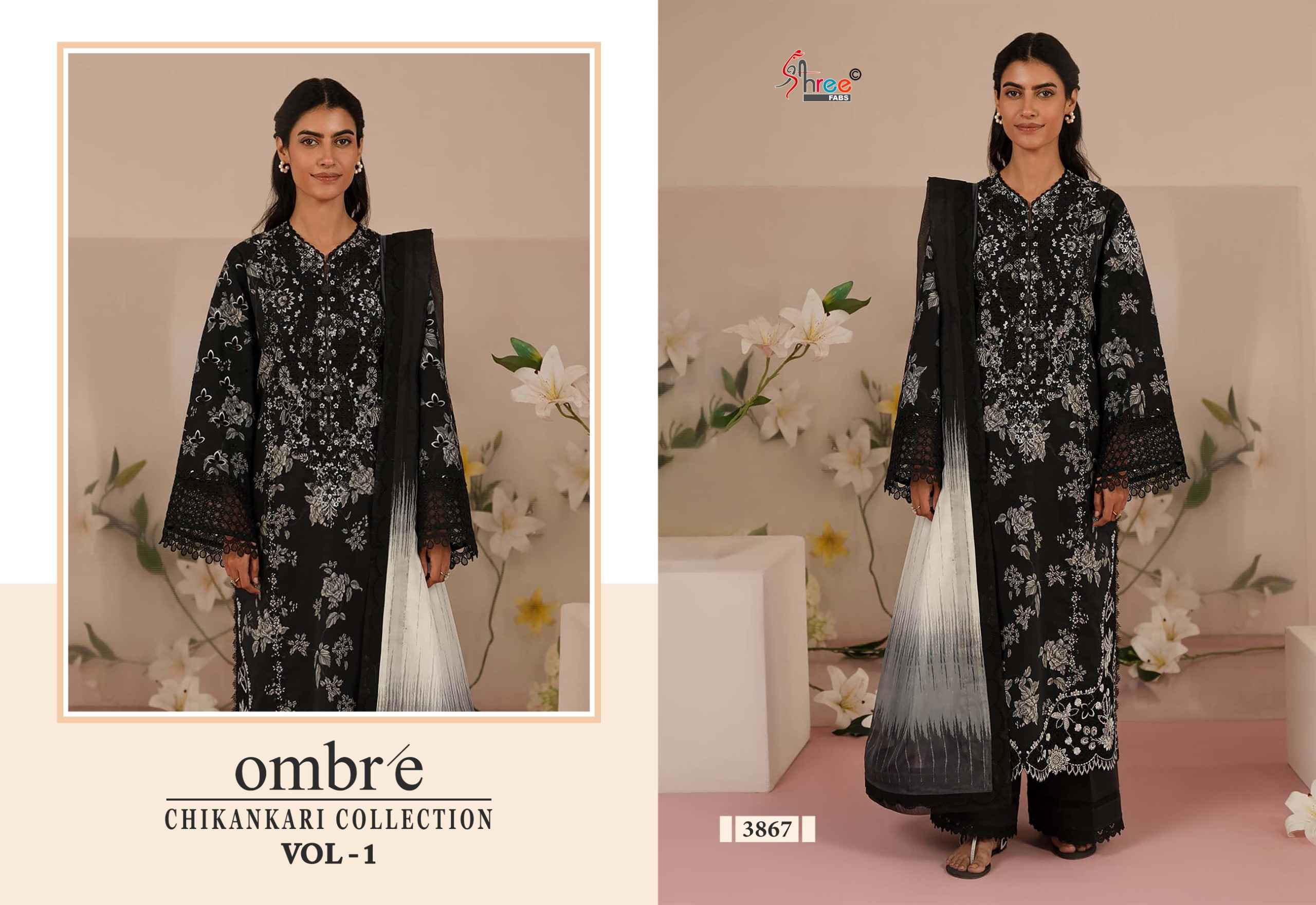 Shree fabs Ombre Chikankari Lawn Collection Vol 1 Dress Material ( 8 pcs catalogue)