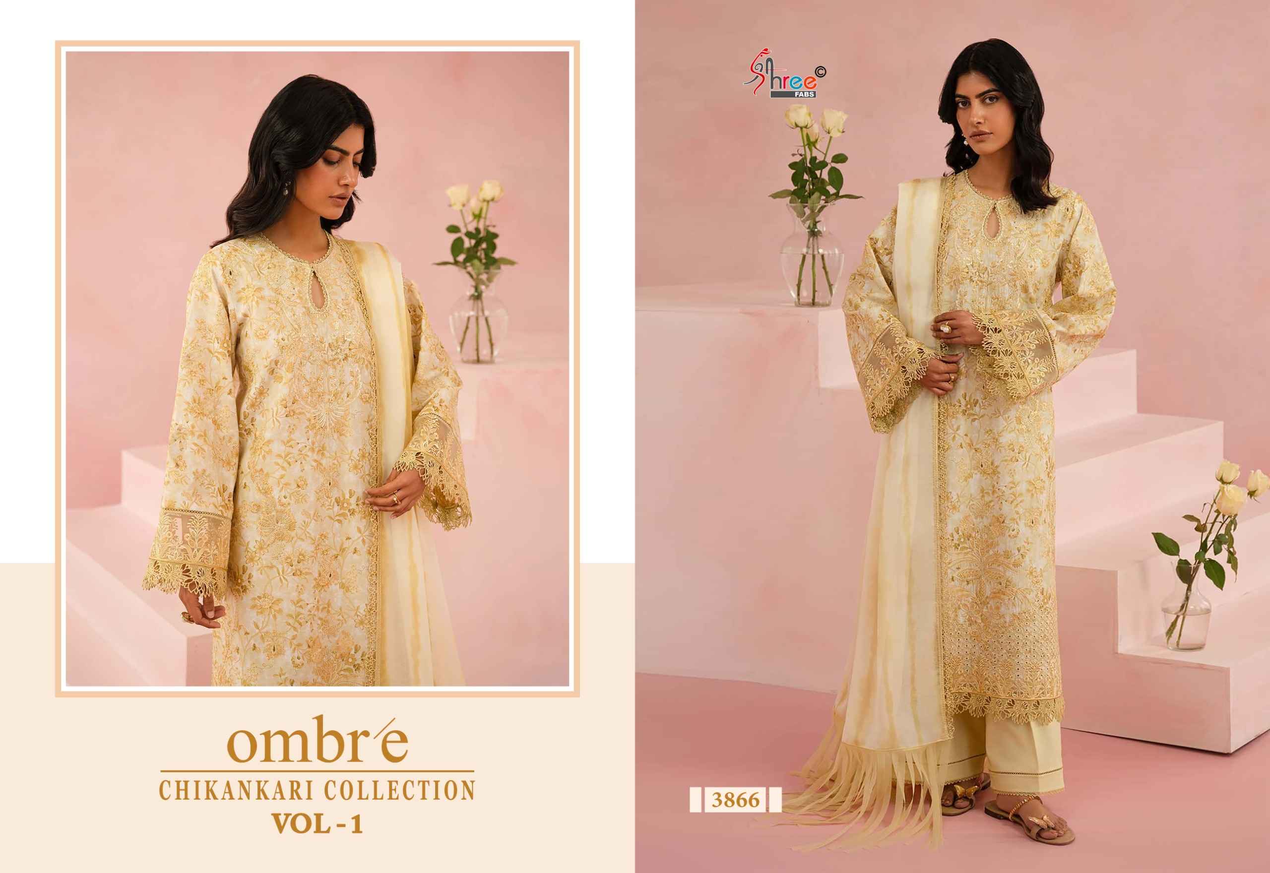 Shree fabs Ombre Chikankari Lawn Collection Vol 1 Dress Material ( 8 pcs catalogue)