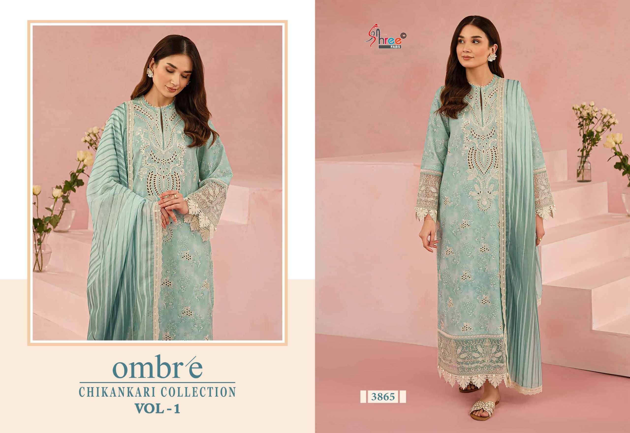 Shree fabs Ombre Chikankari Lawn Collection Vol 1 Dress Material ( 8 pcs catalogue)